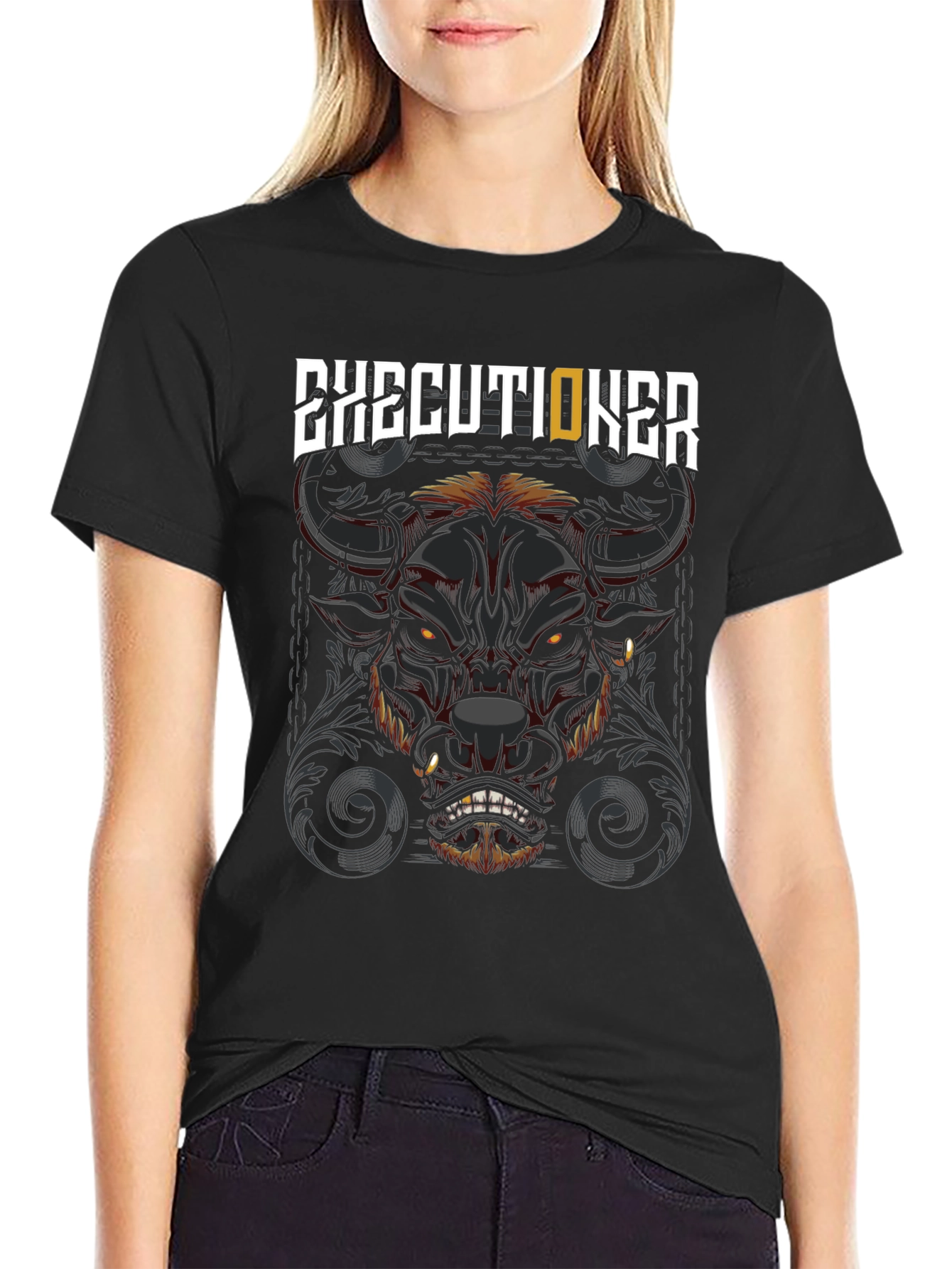 Executioner Bull Graphic Print Black T-Shirt
