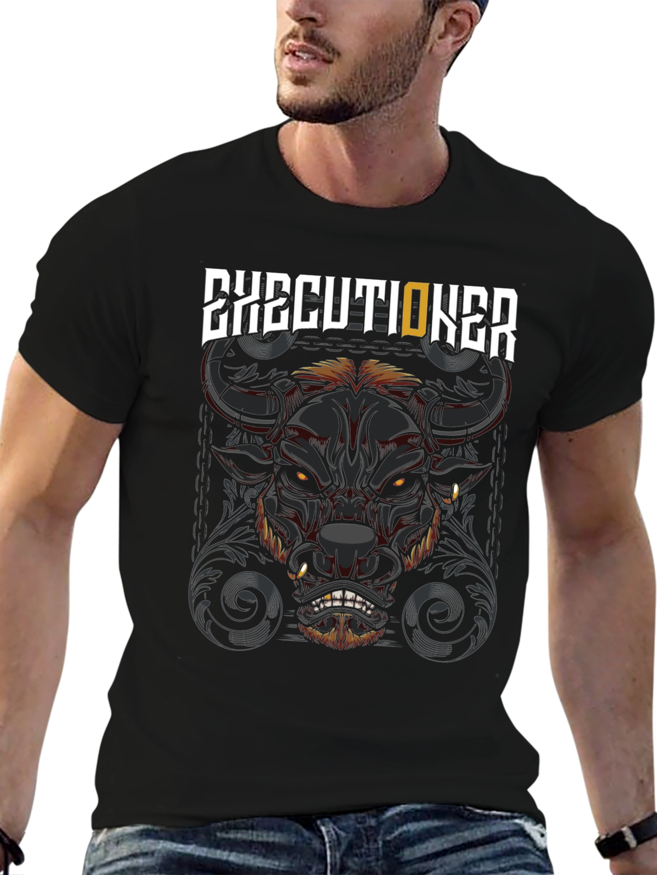 Executioner Bull Graphic Print Black T-Shirt