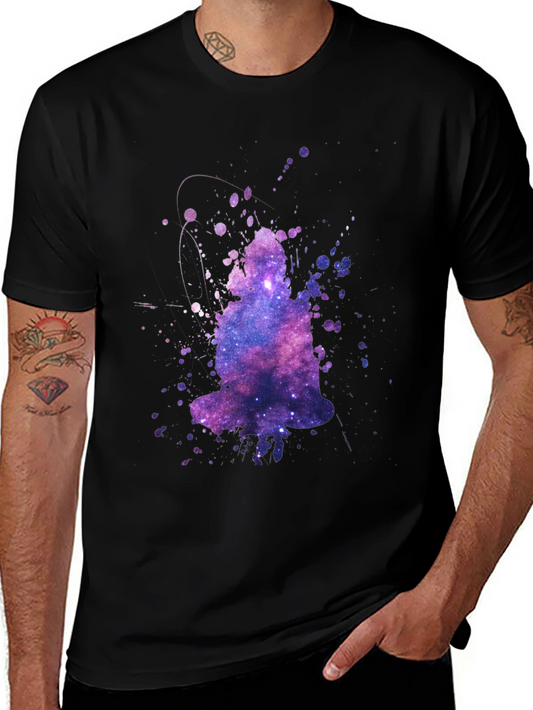 Galaxy Buddha Graphic T-Shirt - Trendy Crew Neck Tee