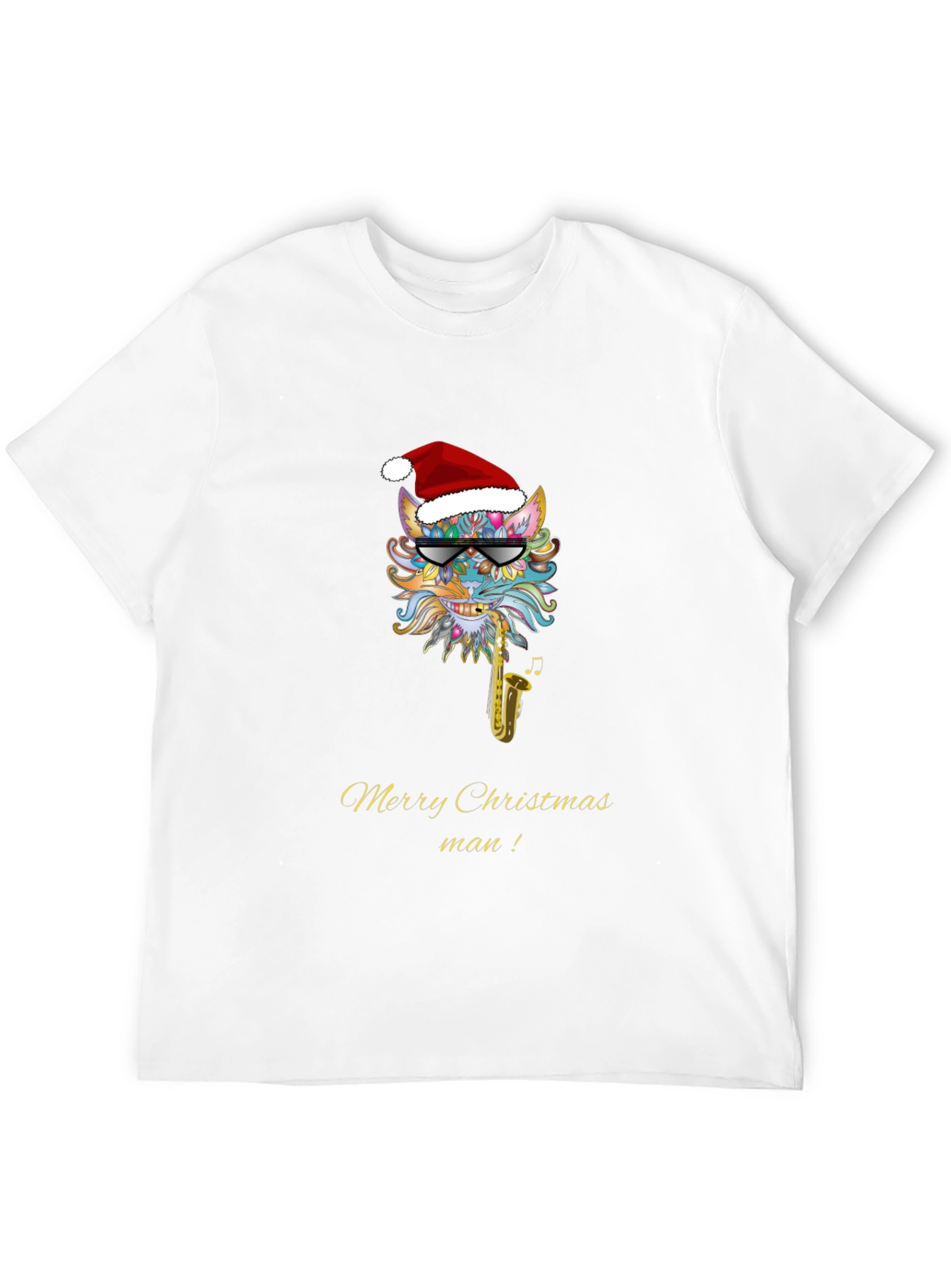 Festive Christmas Cat Saxophone T-Shirt