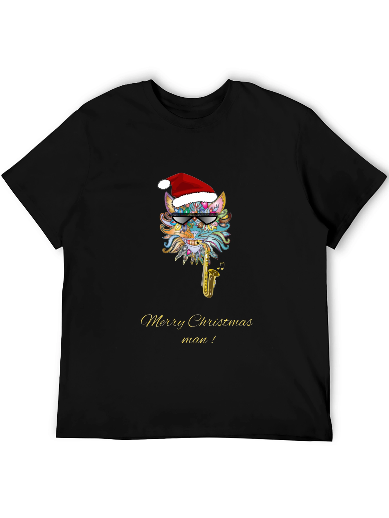 Festive Christmas Cat Saxophone T-Shirt