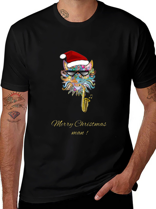 Festive Christmas Cat Saxophone T-Shirt