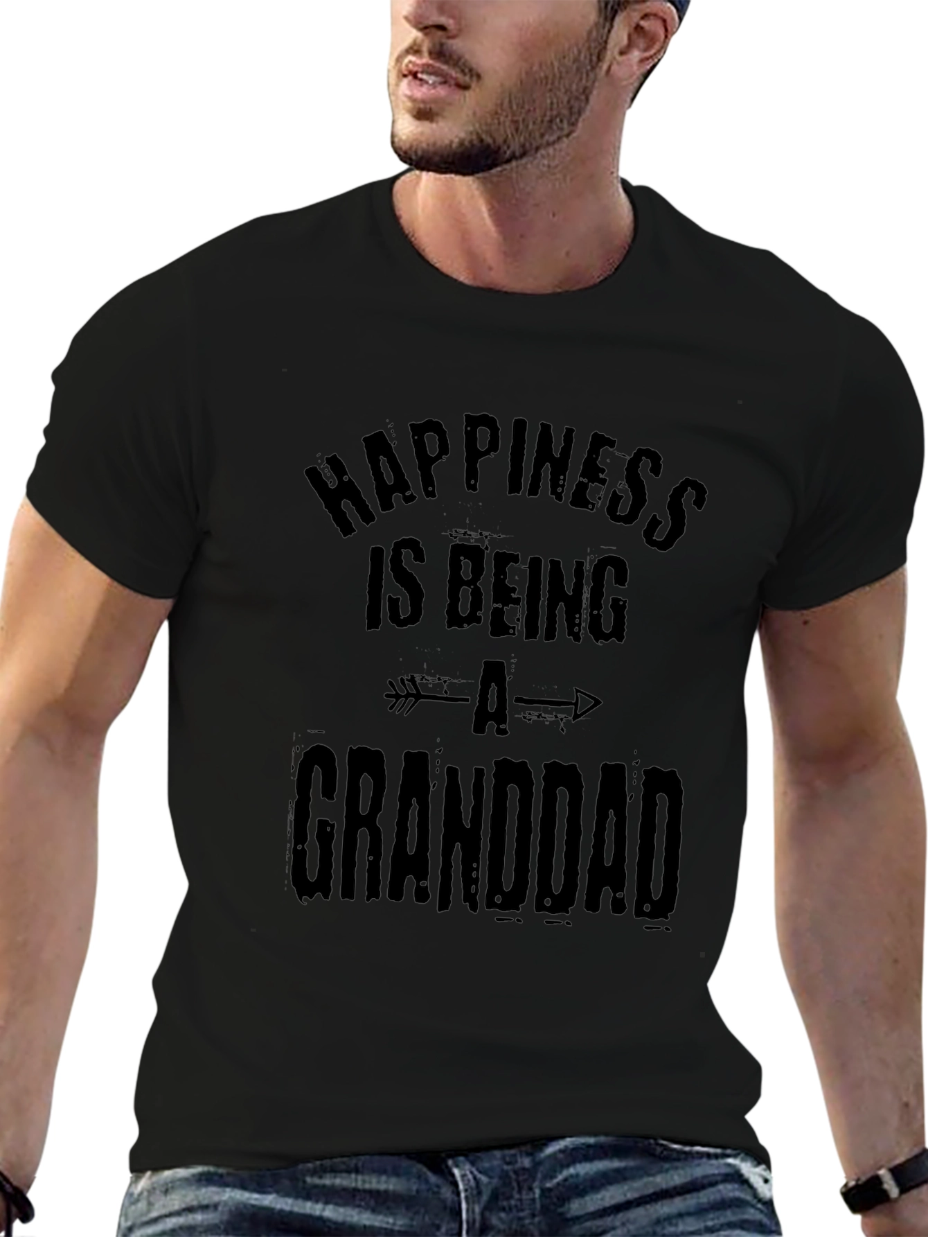 Happiness Is Being A Granddad Mens Black T-Shirt