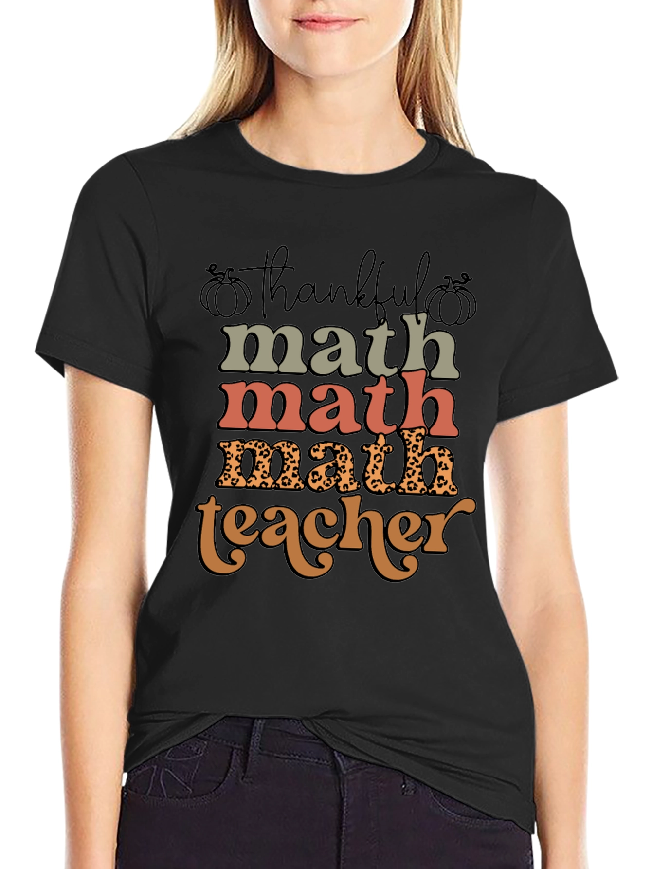 Thankful Math Teacher T-Shirt - Fall Season