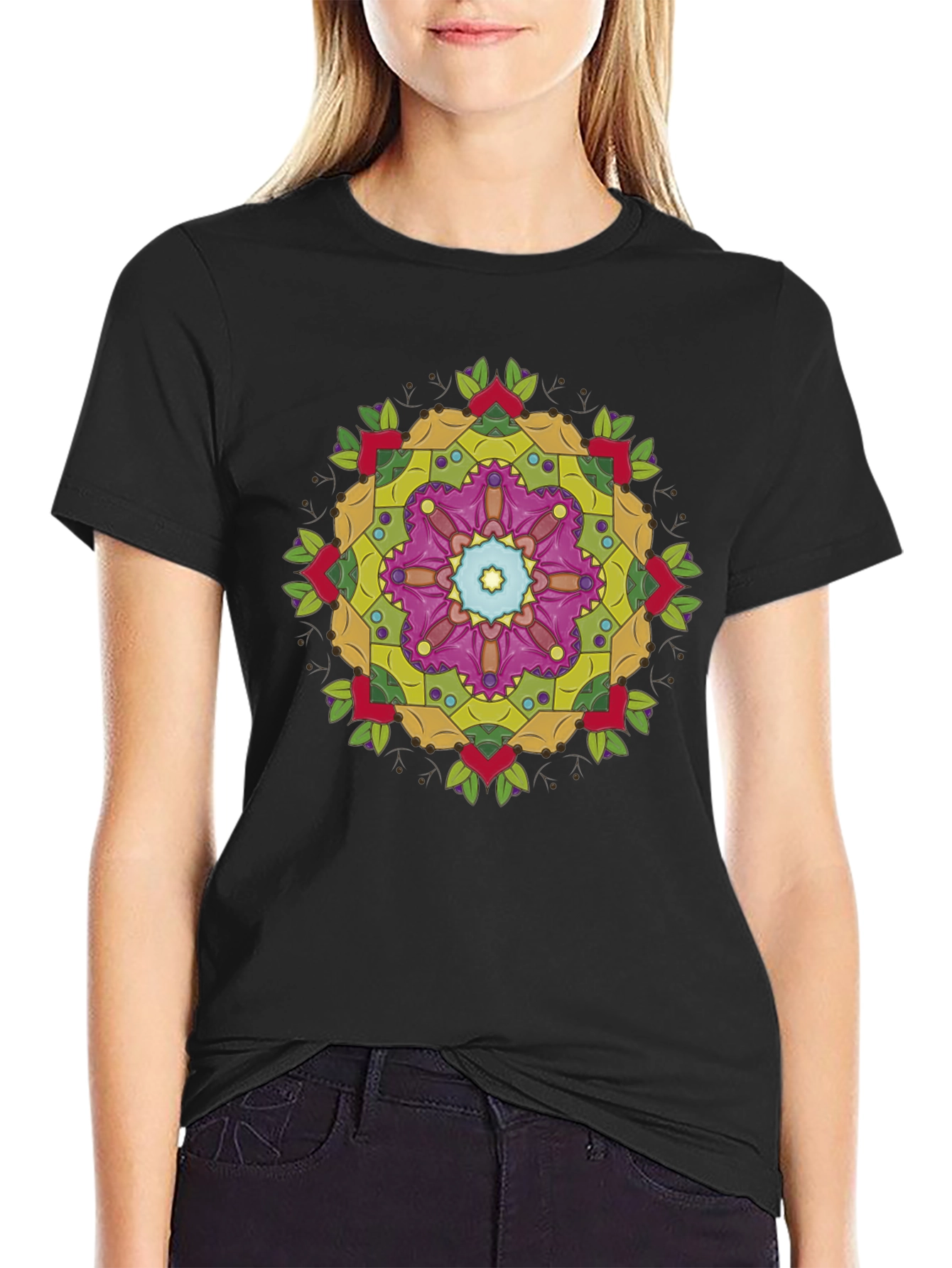 Geometric Mandala Graphic Black T-Shirt