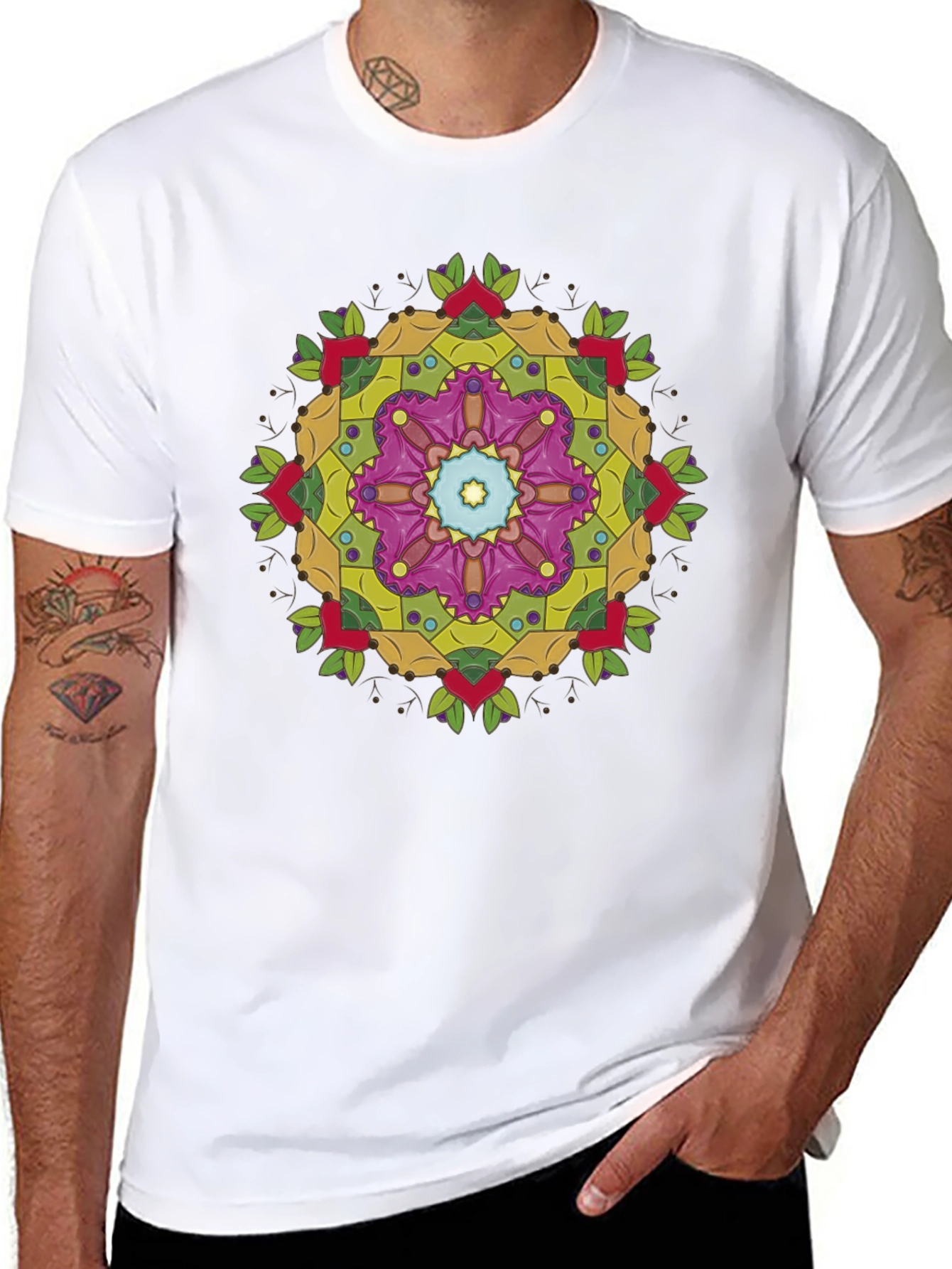 Geometric Mandala Graphic Black T-Shirt
