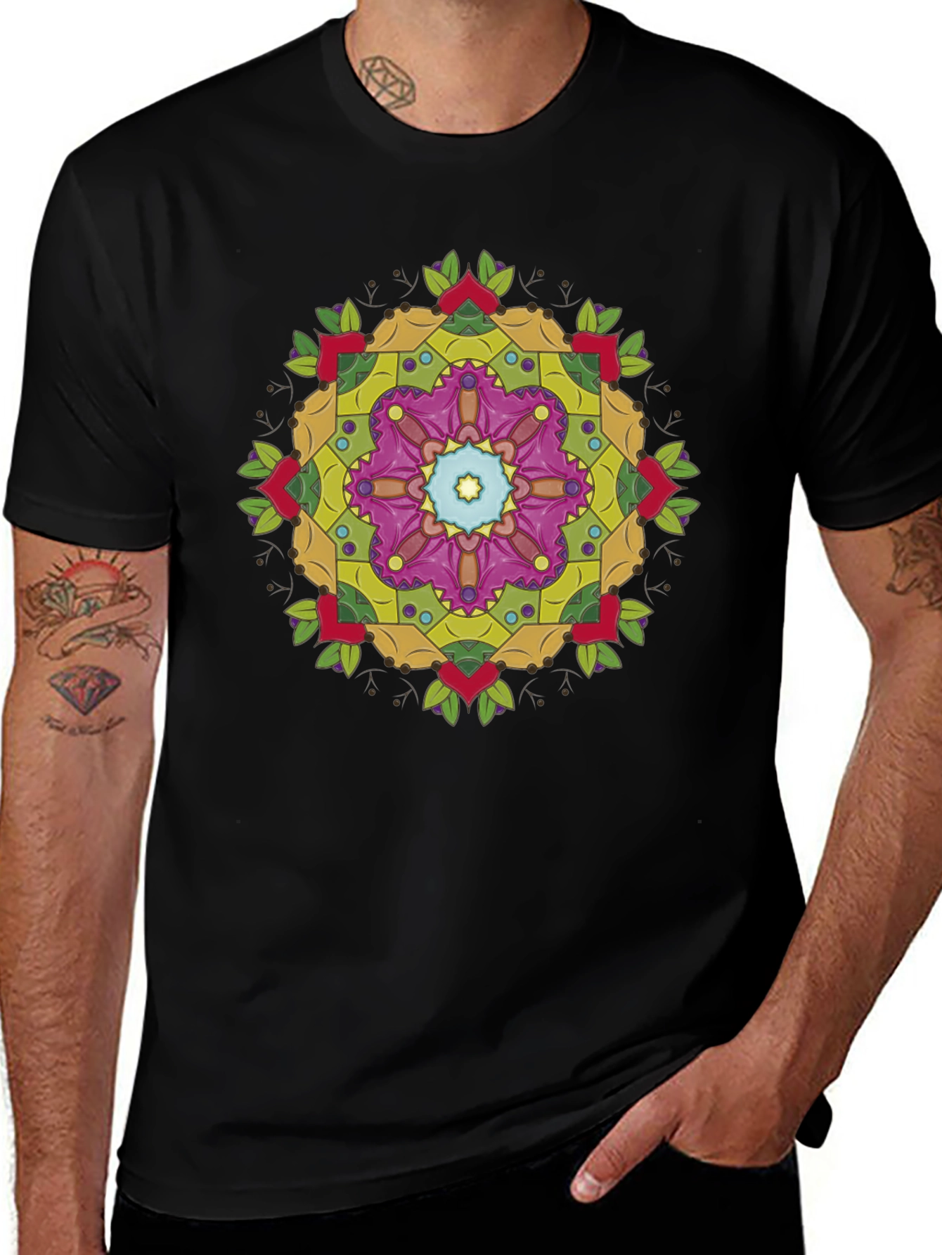 Geometric Mandala Graphic Black T-Shirt