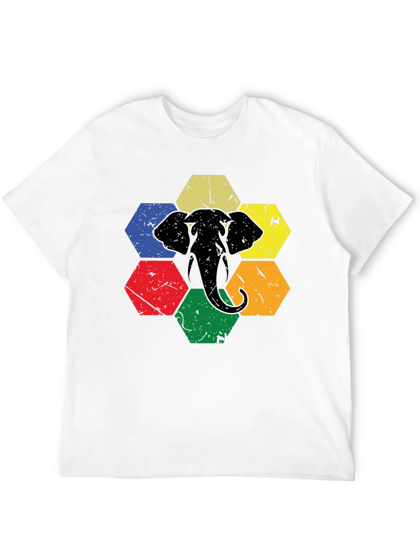 Retro Elephant Hexagon Graphic T-Shirt