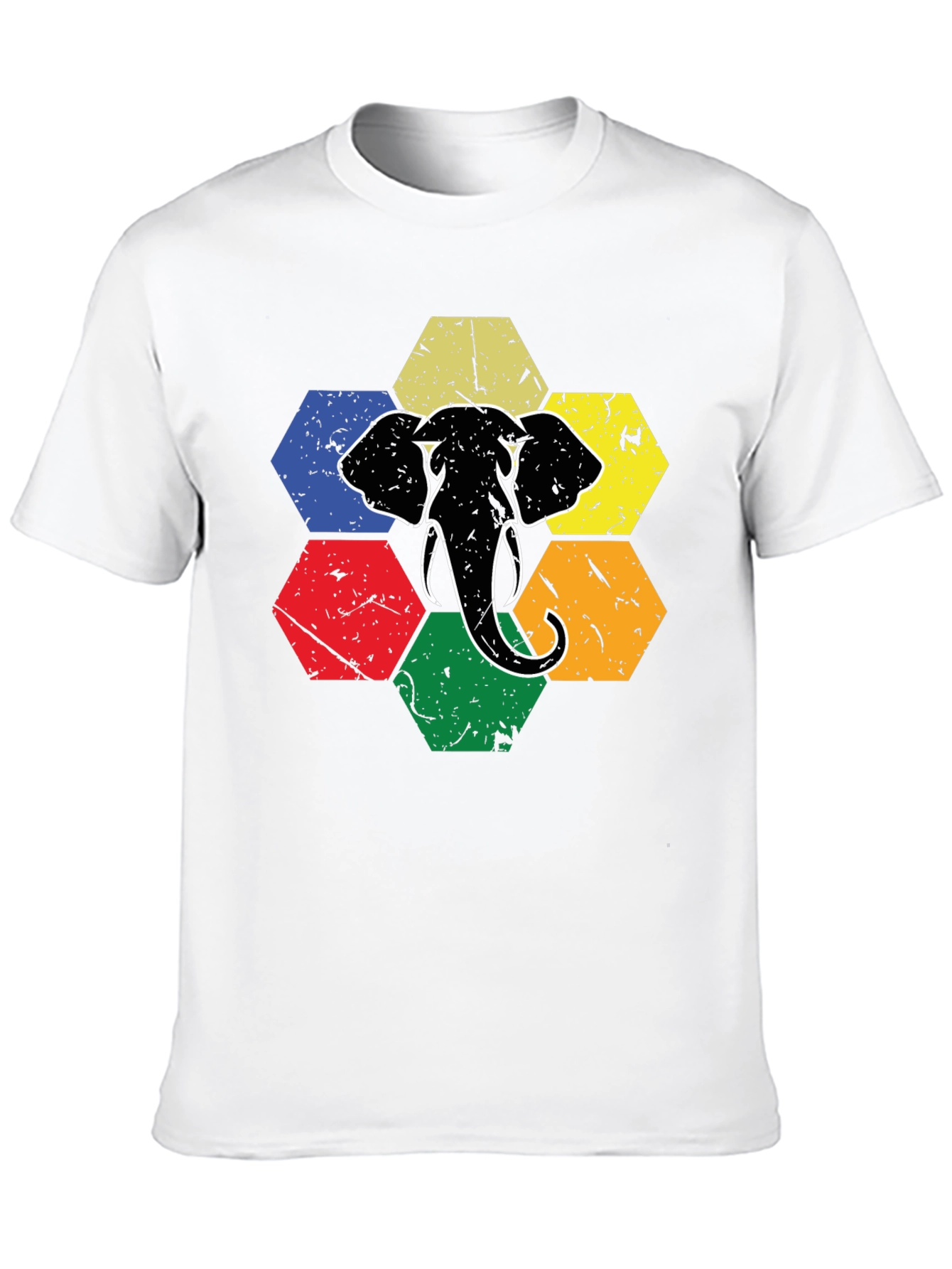 Retro Elephant Hexagon Graphic T-Shirt
