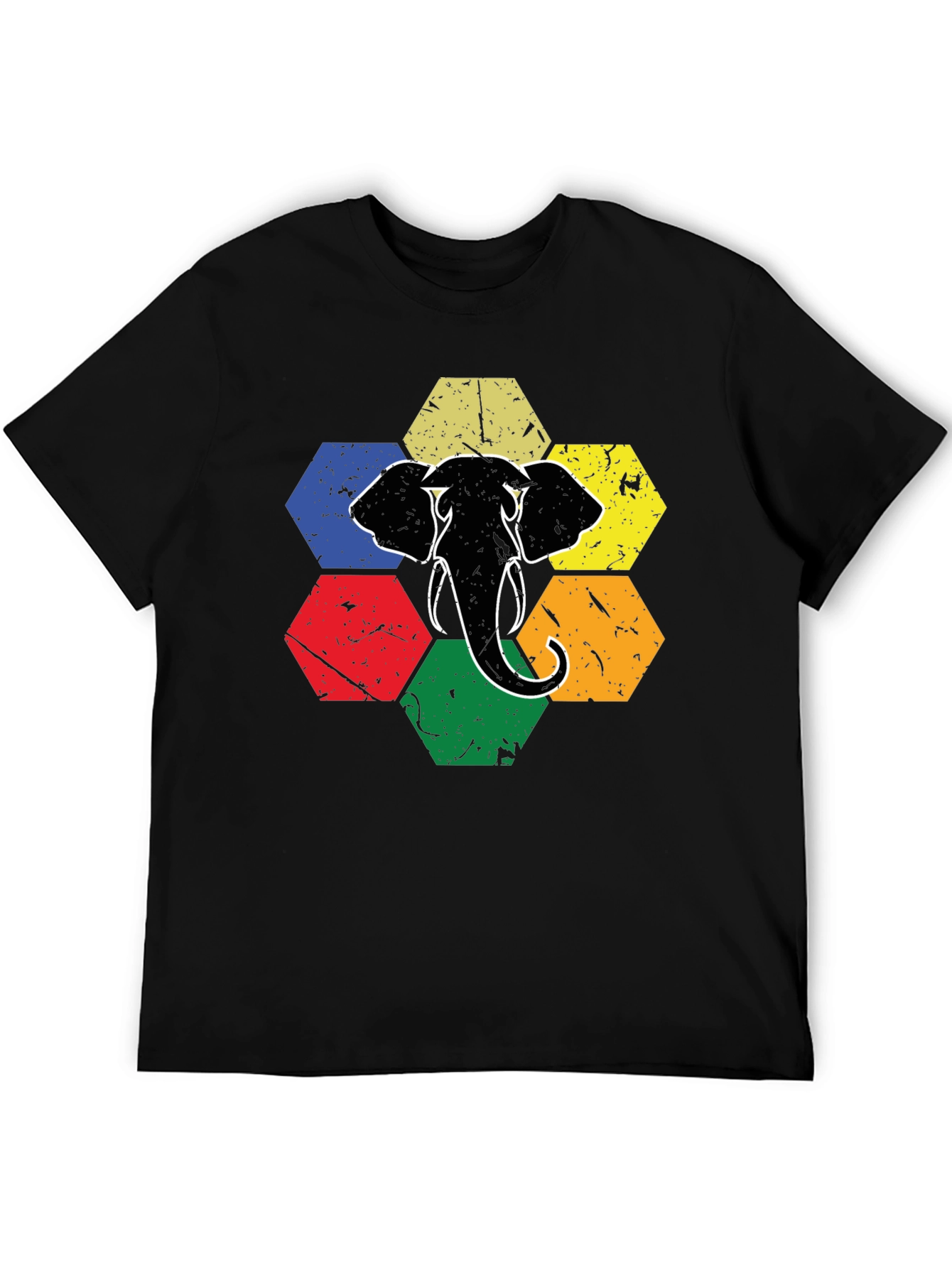 Retro Elephant Hexagon Graphic T-Shirt