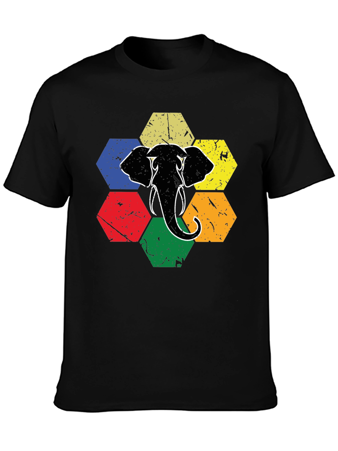 Retro Elephant Hexagon Graphic T-Shirt