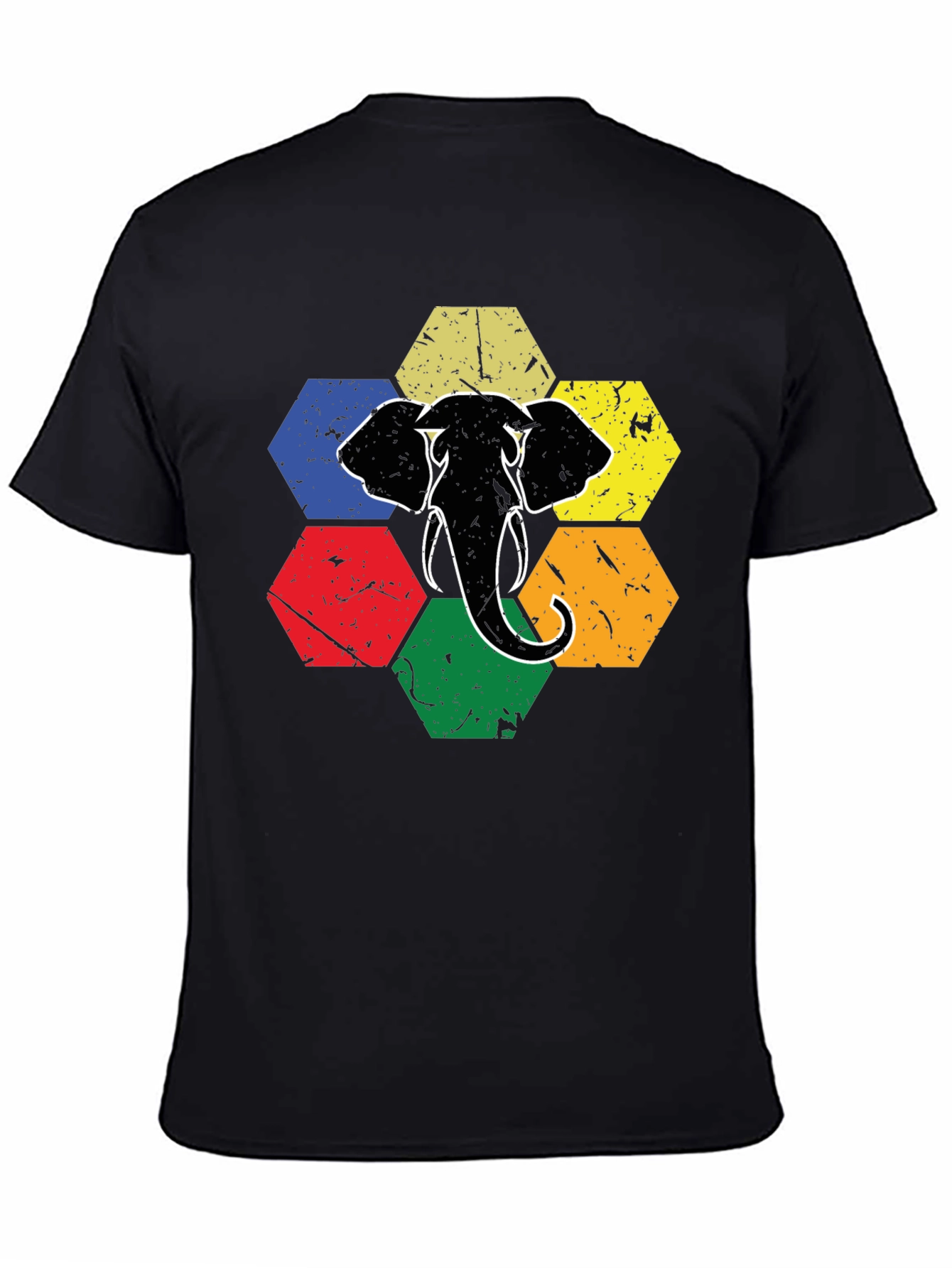 Retro Elephant Hexagon Graphic T-Shirt