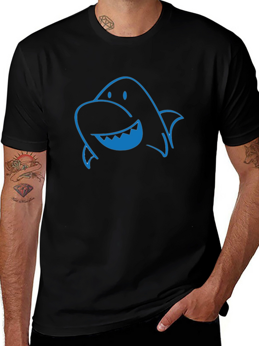 Fun Blue Shark Graphic Print Black T-Shirt