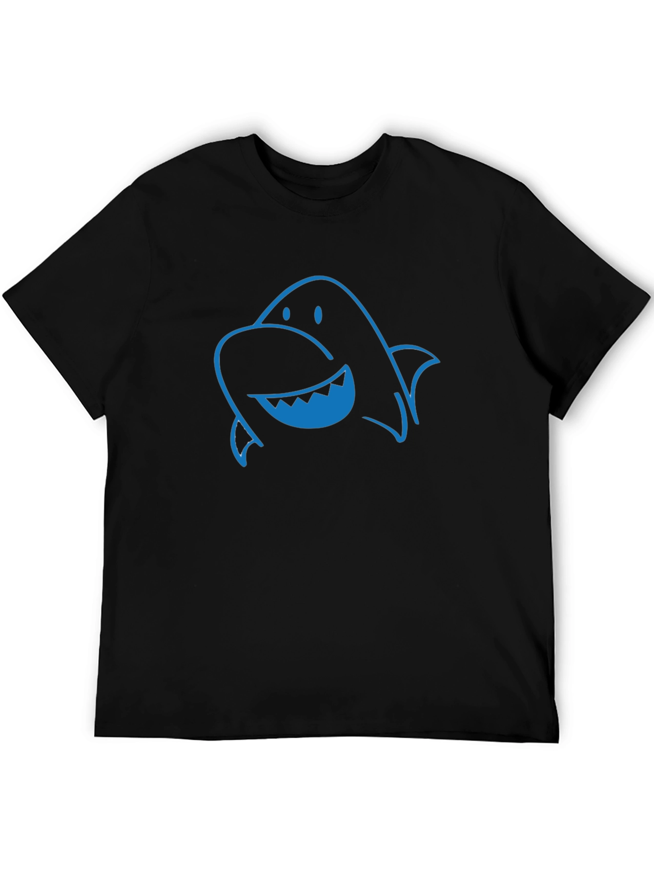 Fun Blue Shark Graphic Print Black T-Shirt