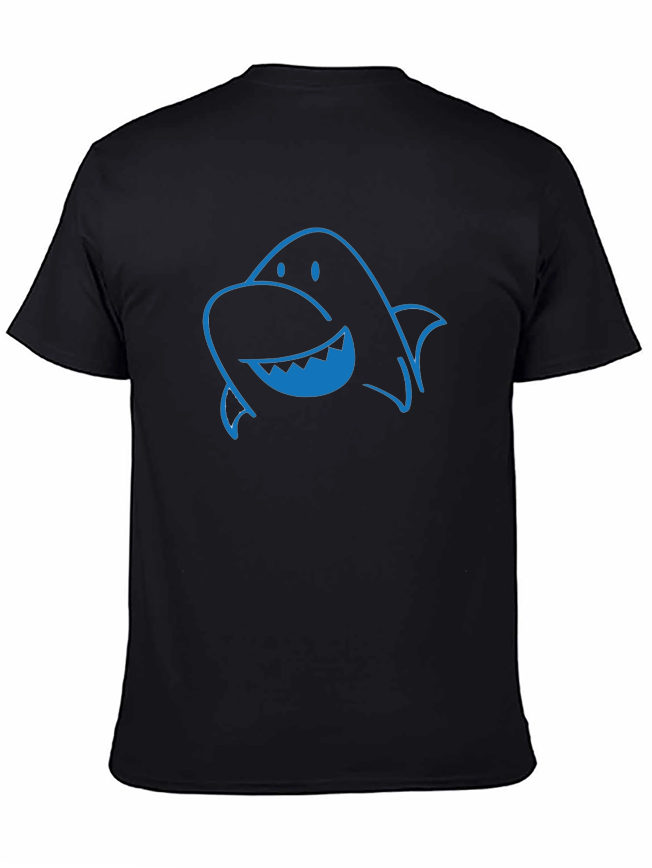 Fun Blue Shark Graphic Print Black T-Shirt
