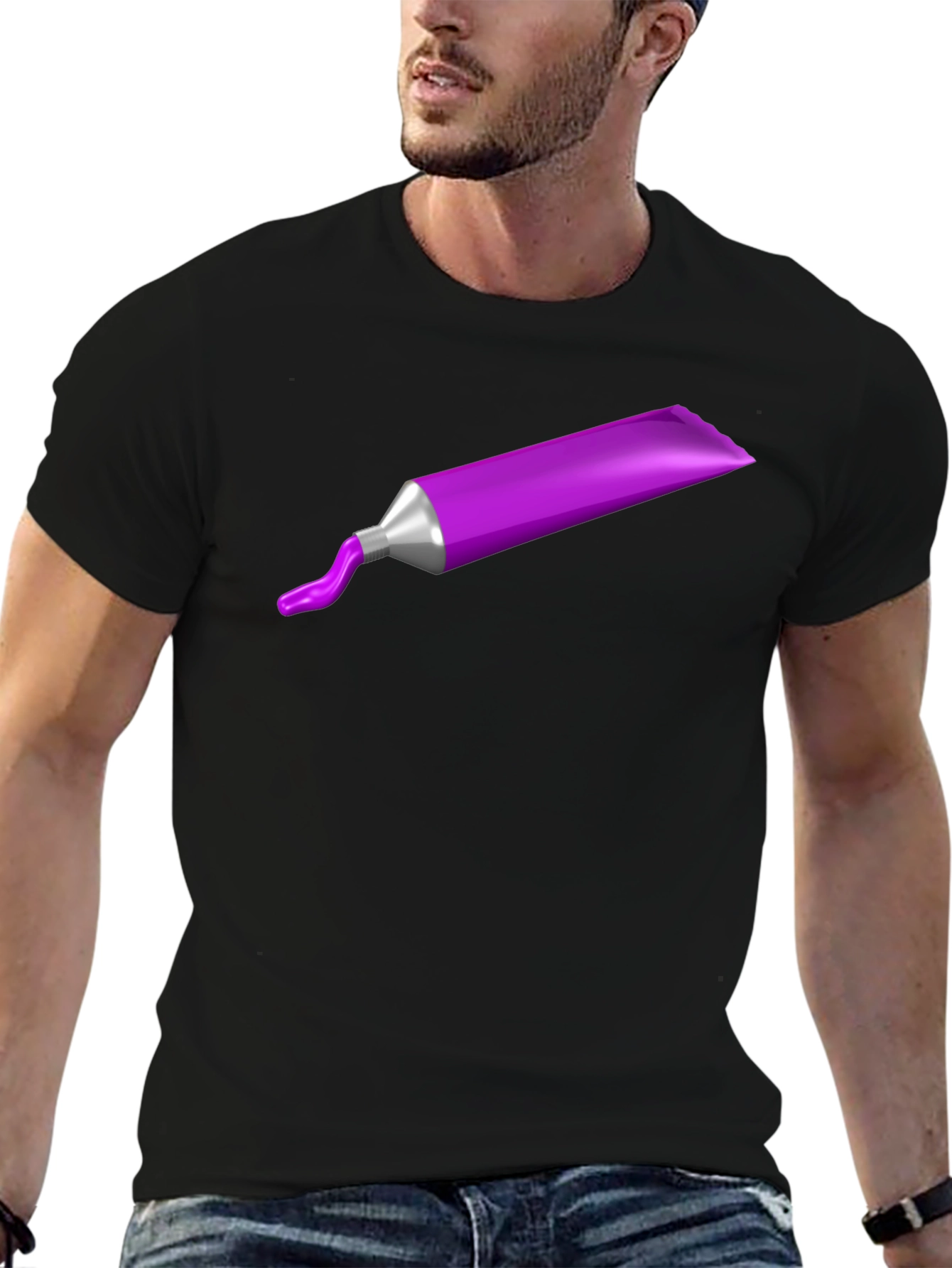 Purple Paint Tube Graphic Tee - Artistic Casual Wear
