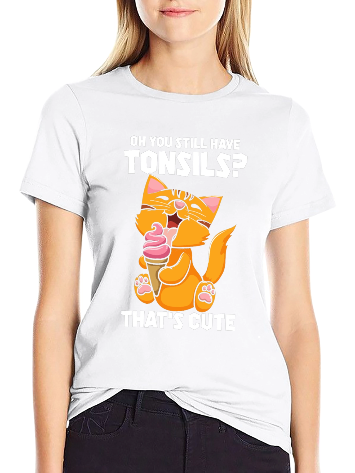 Tonsils? Cat Eating Ice Cream Graphic Tee