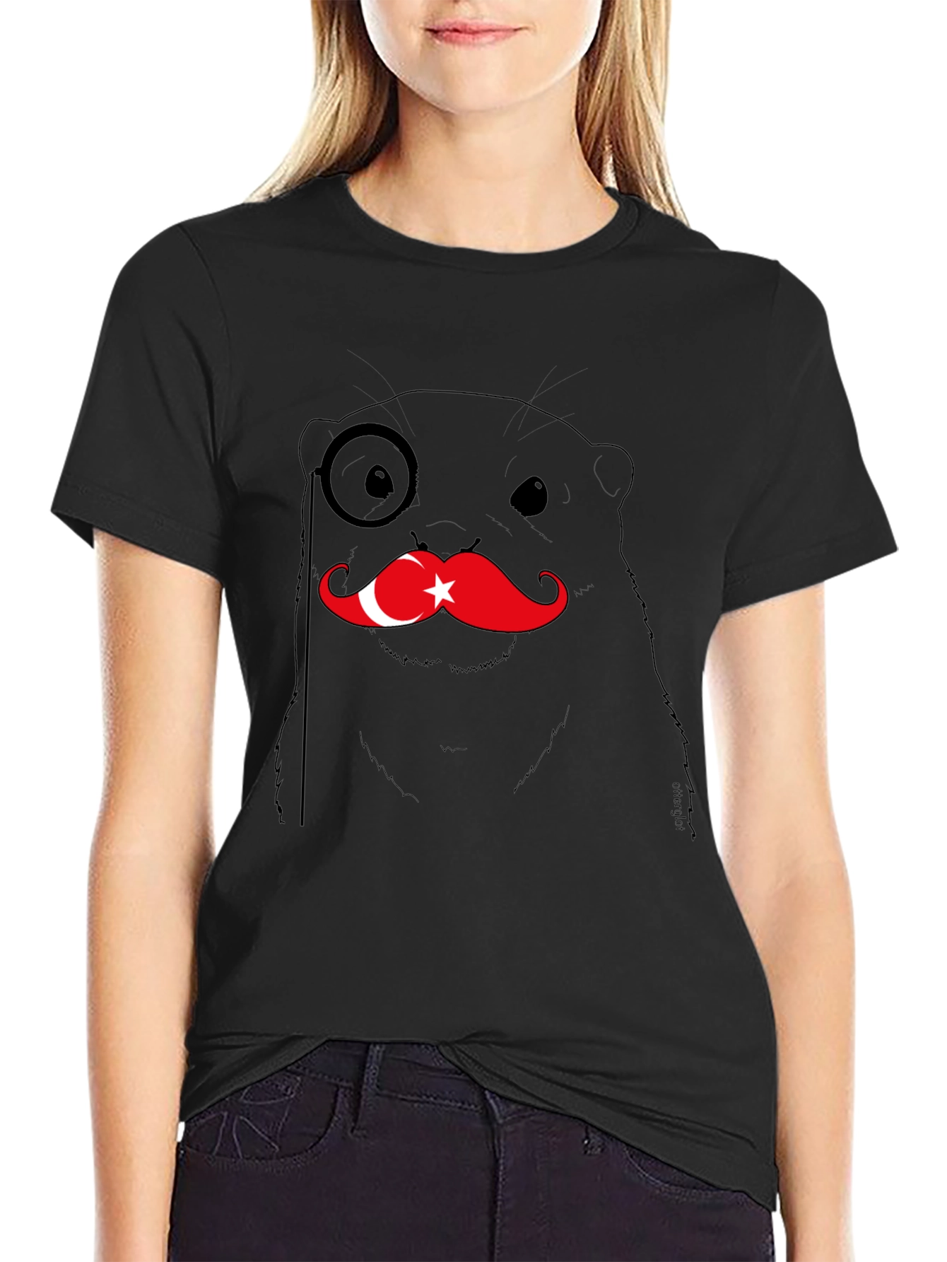 Turkey Otter Monocle Graphic Tee - Black