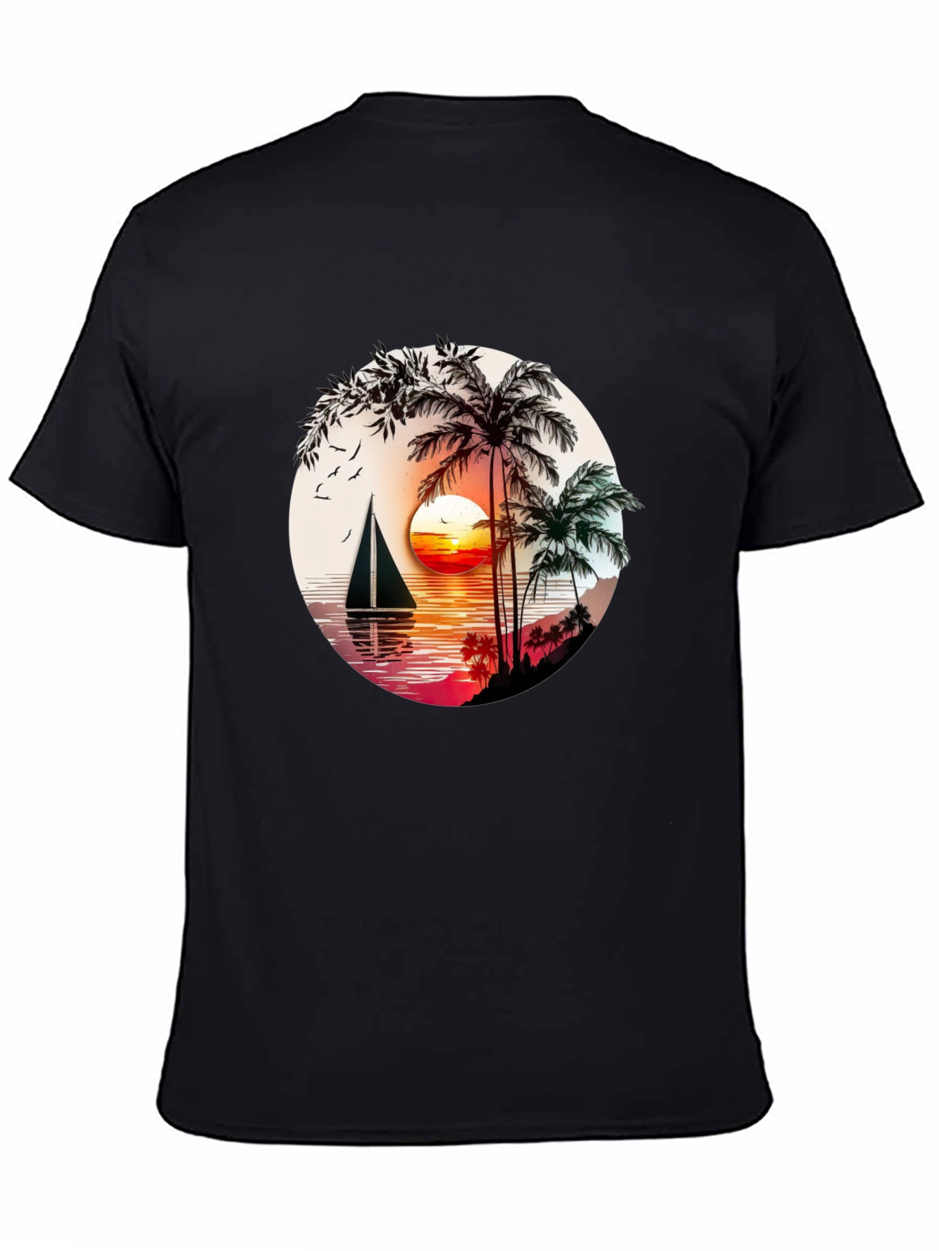 Tropical Sunset Sailboat Graphic T-Shirt