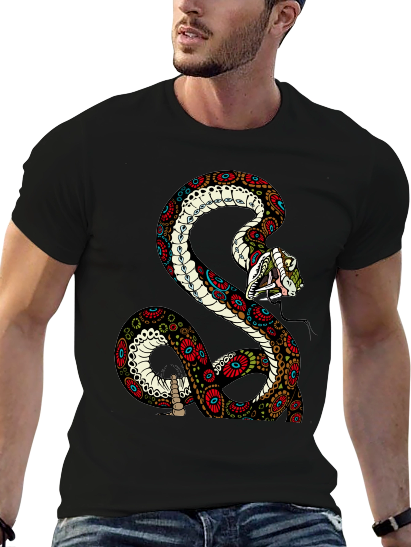 Snake Graphic Tee - Mens Black Cotton T-Shirt
