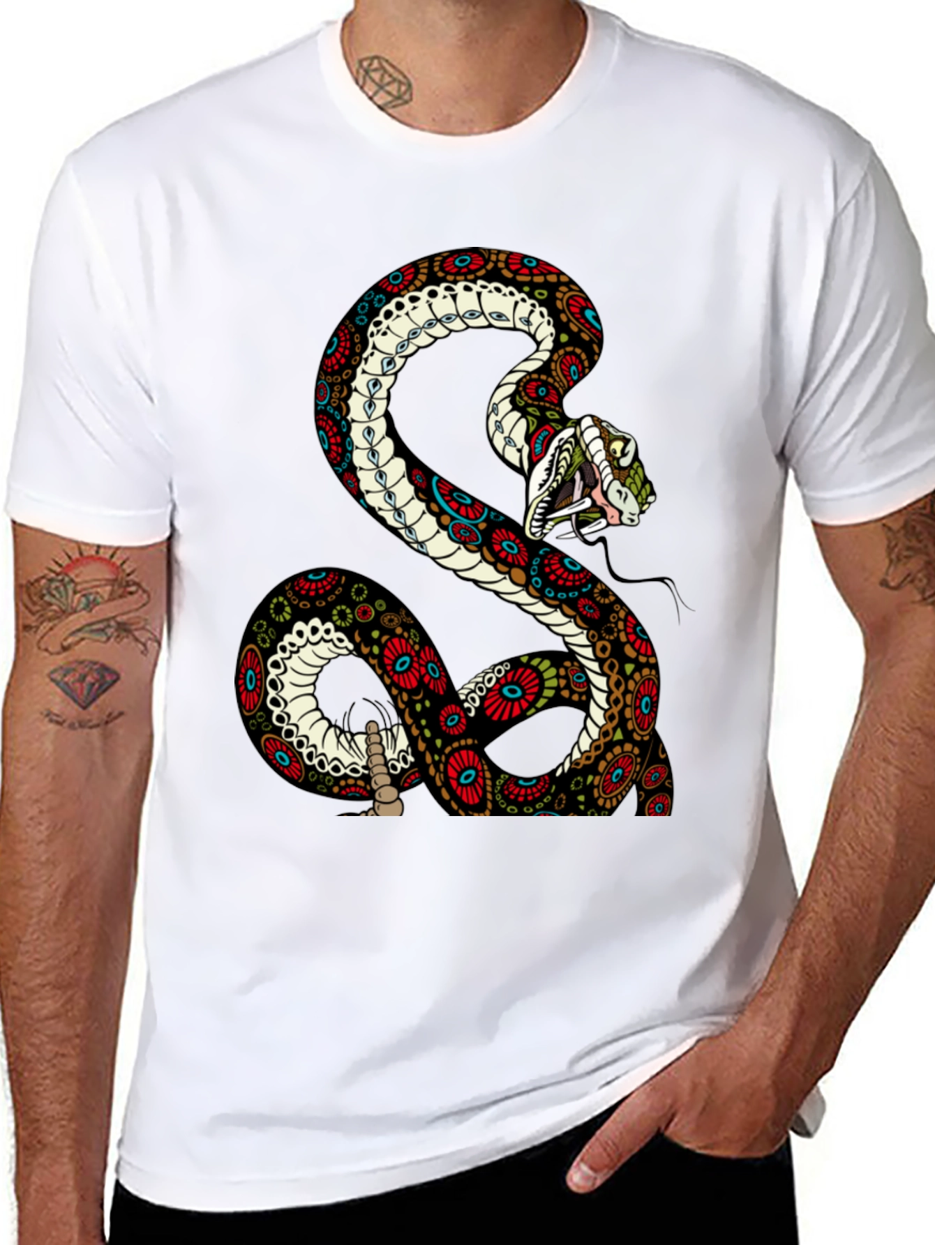 Snake Graphic Tee - Mens Black Cotton T-Shirt