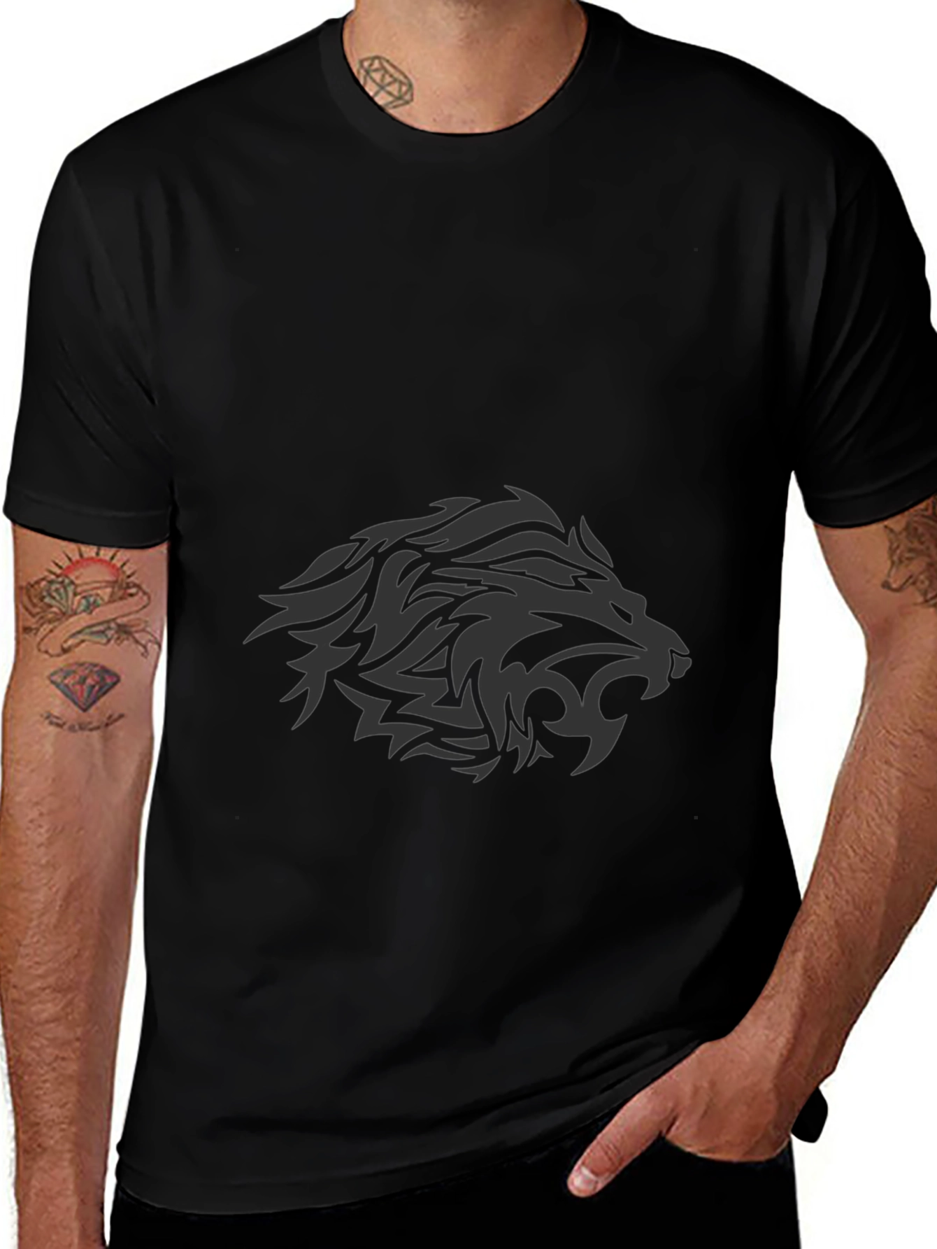 Mens Black Lion Graphic Tee - Stylish Casual Wear