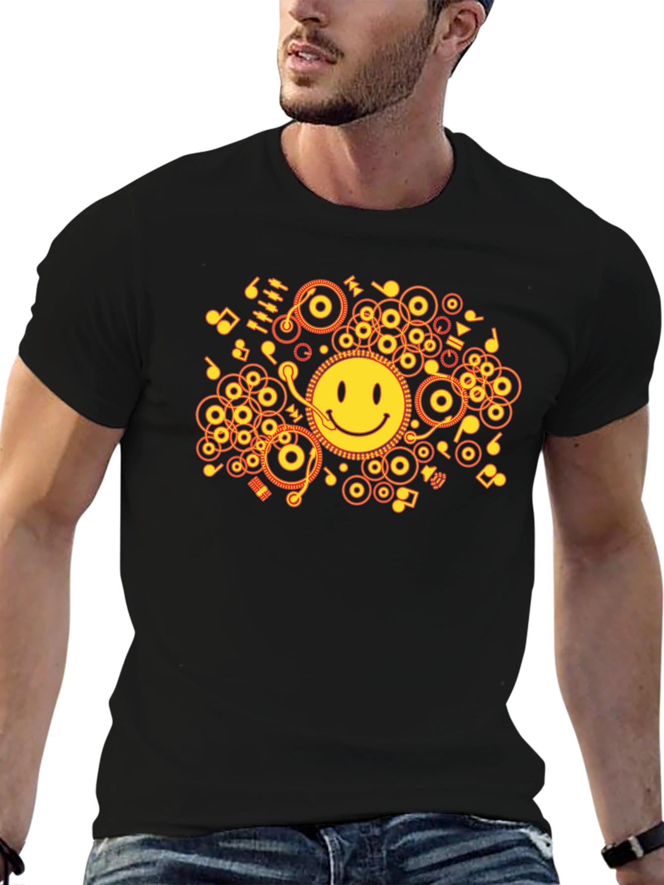 Smiley Face Music T-Shirt - Black