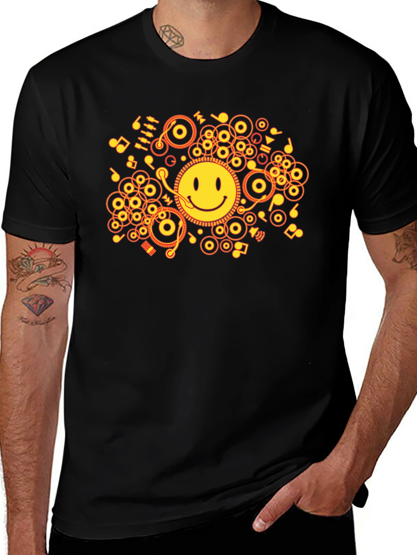 Smiley Face Music T-Shirt - Black