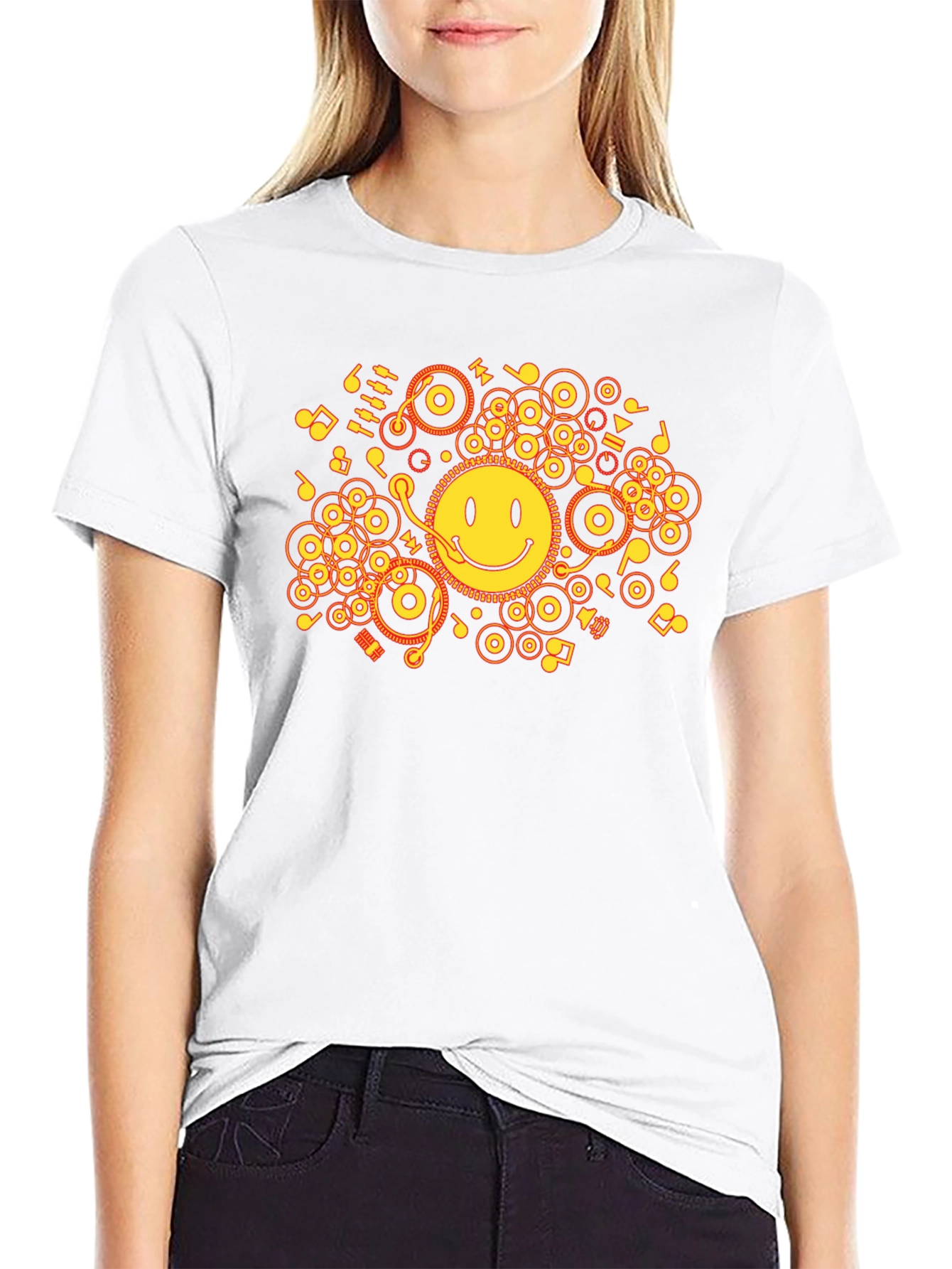 Smiley Face Music T-Shirt - Black