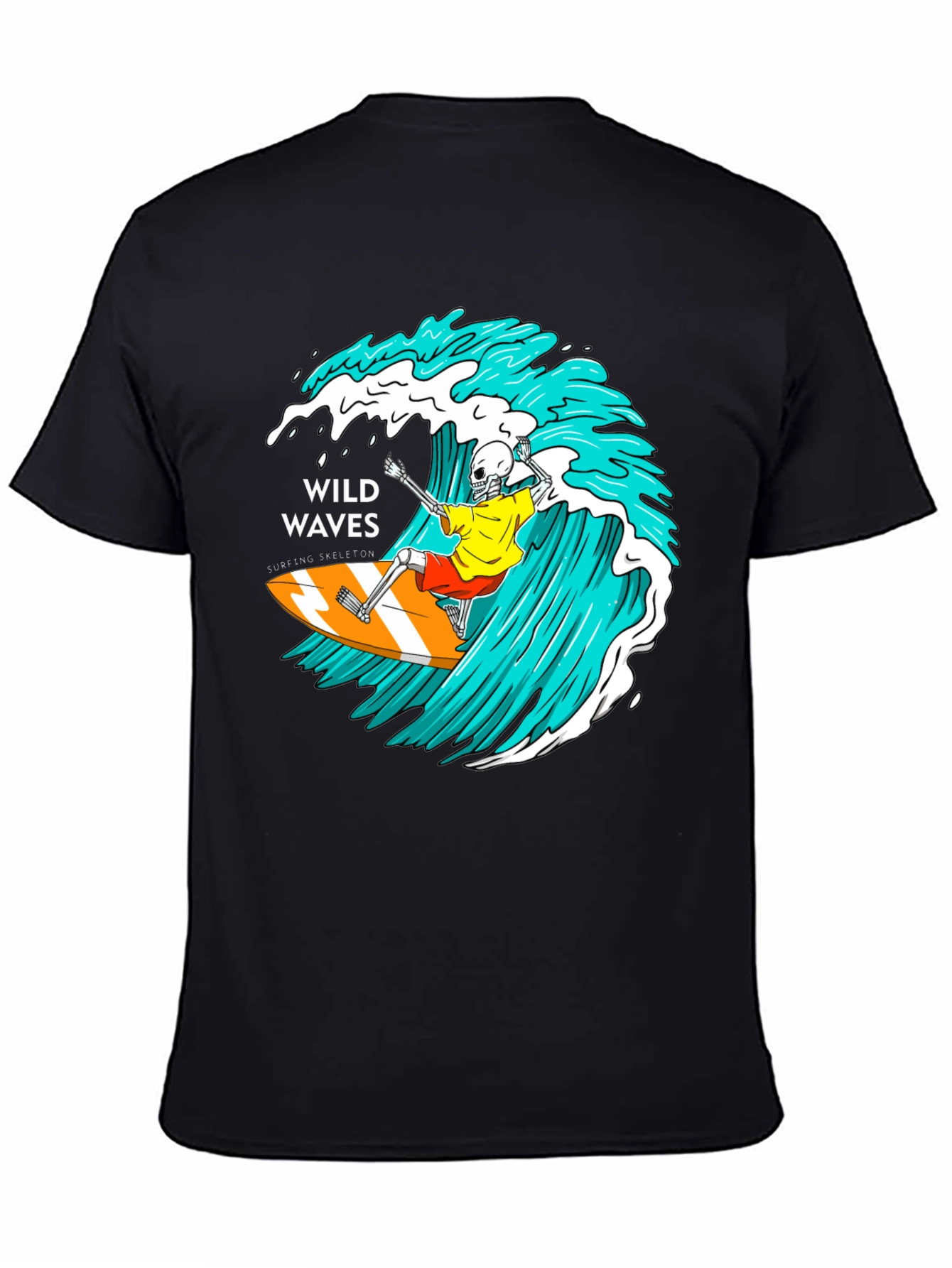 Wild Waves Surfing Skeleton Graphic T-Shirt