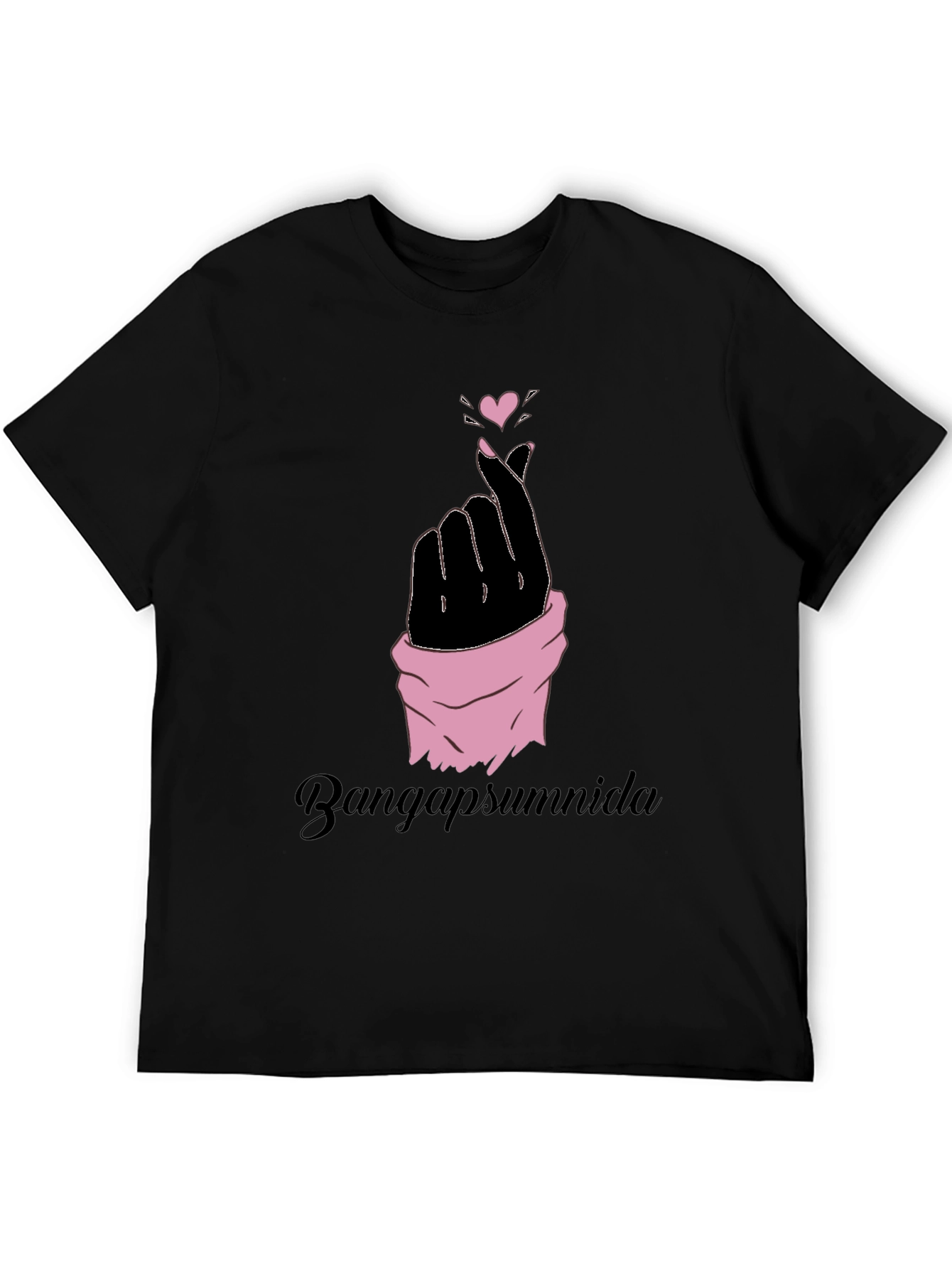 Finger Heart Gesture Graphic Tee - Black