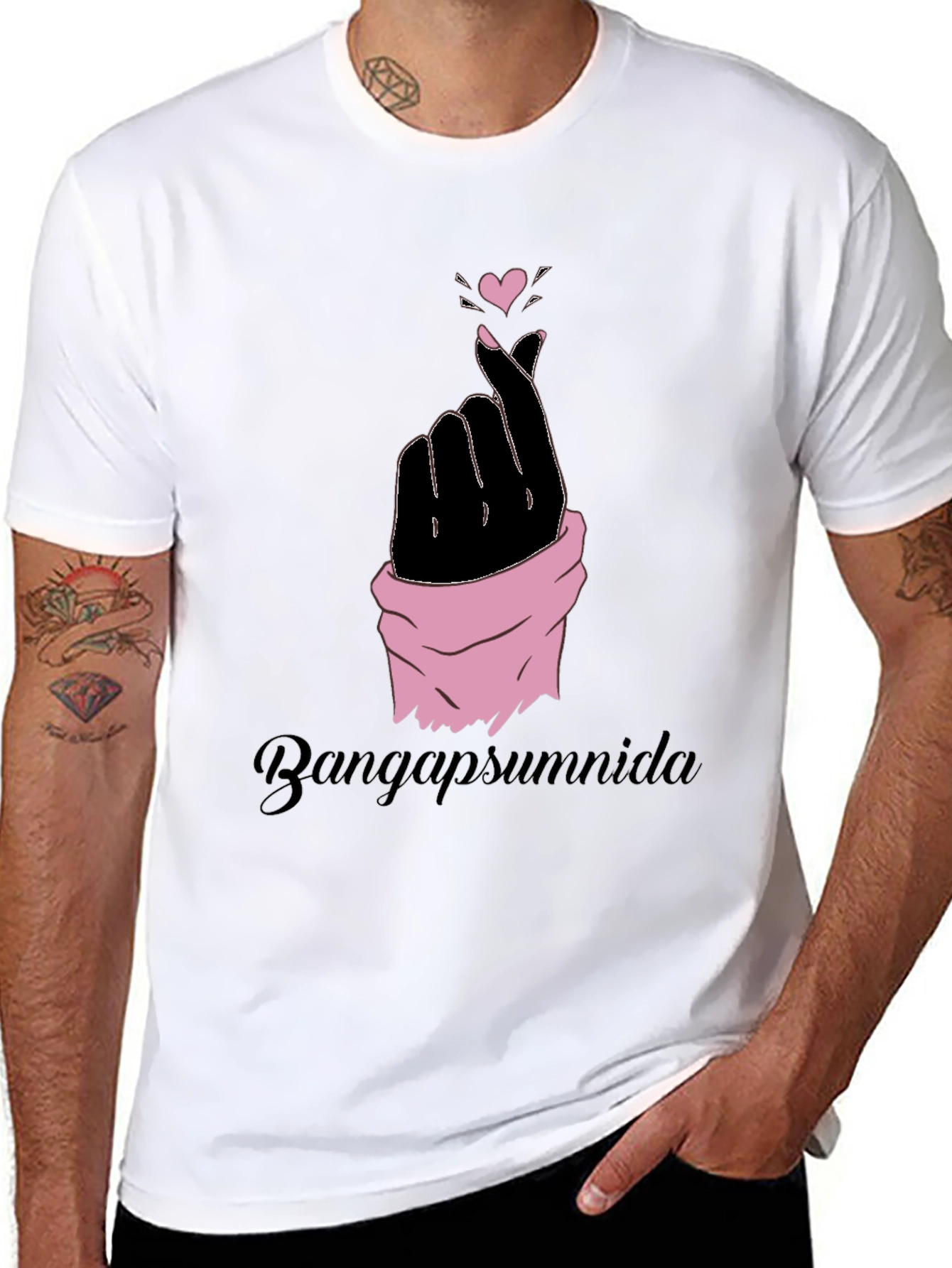 Finger Heart Gesture Graphic Tee - Black