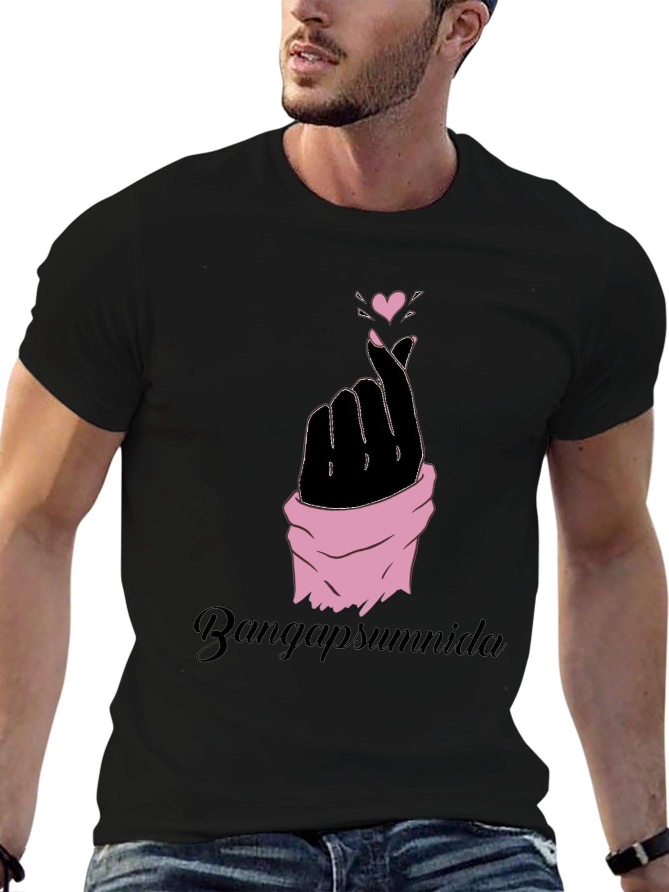 Finger Heart Gesture Graphic Tee - Black