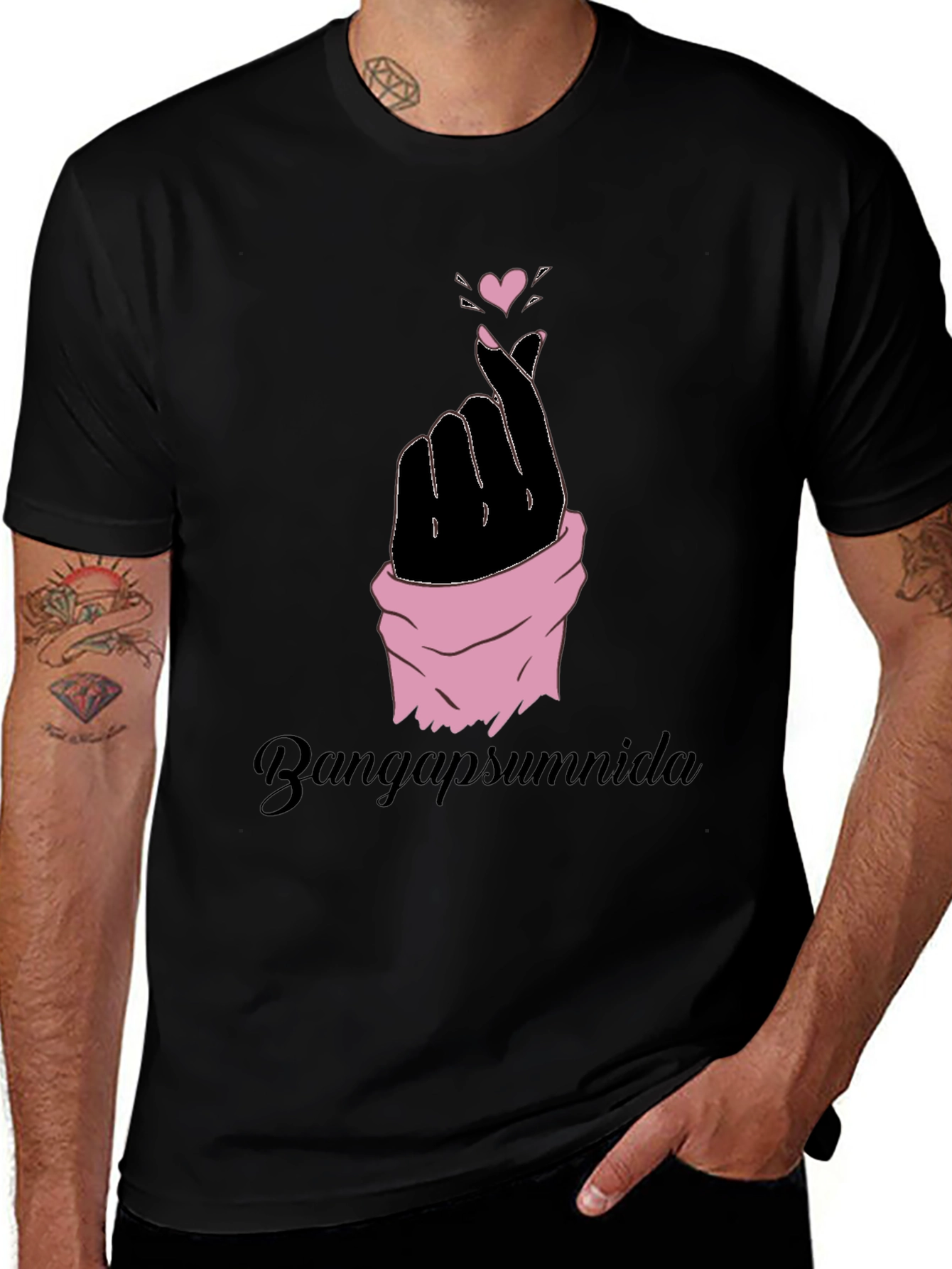 Finger Heart Gesture Graphic Tee - Black