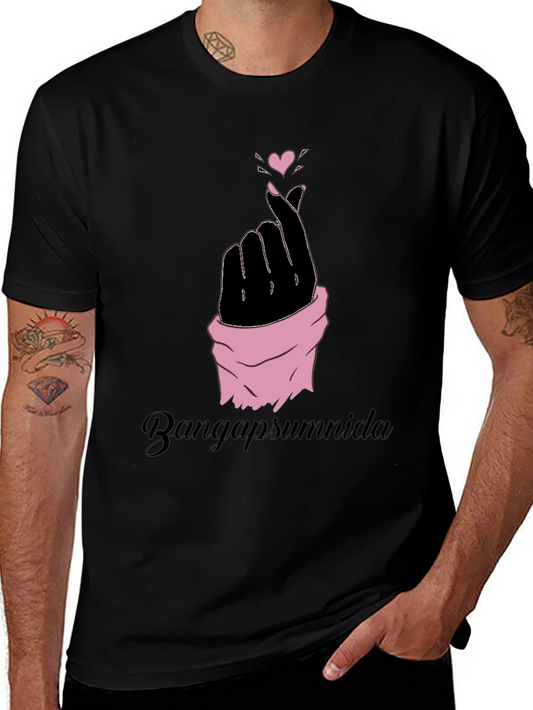Finger Heart Gesture Graphic Tee - Black