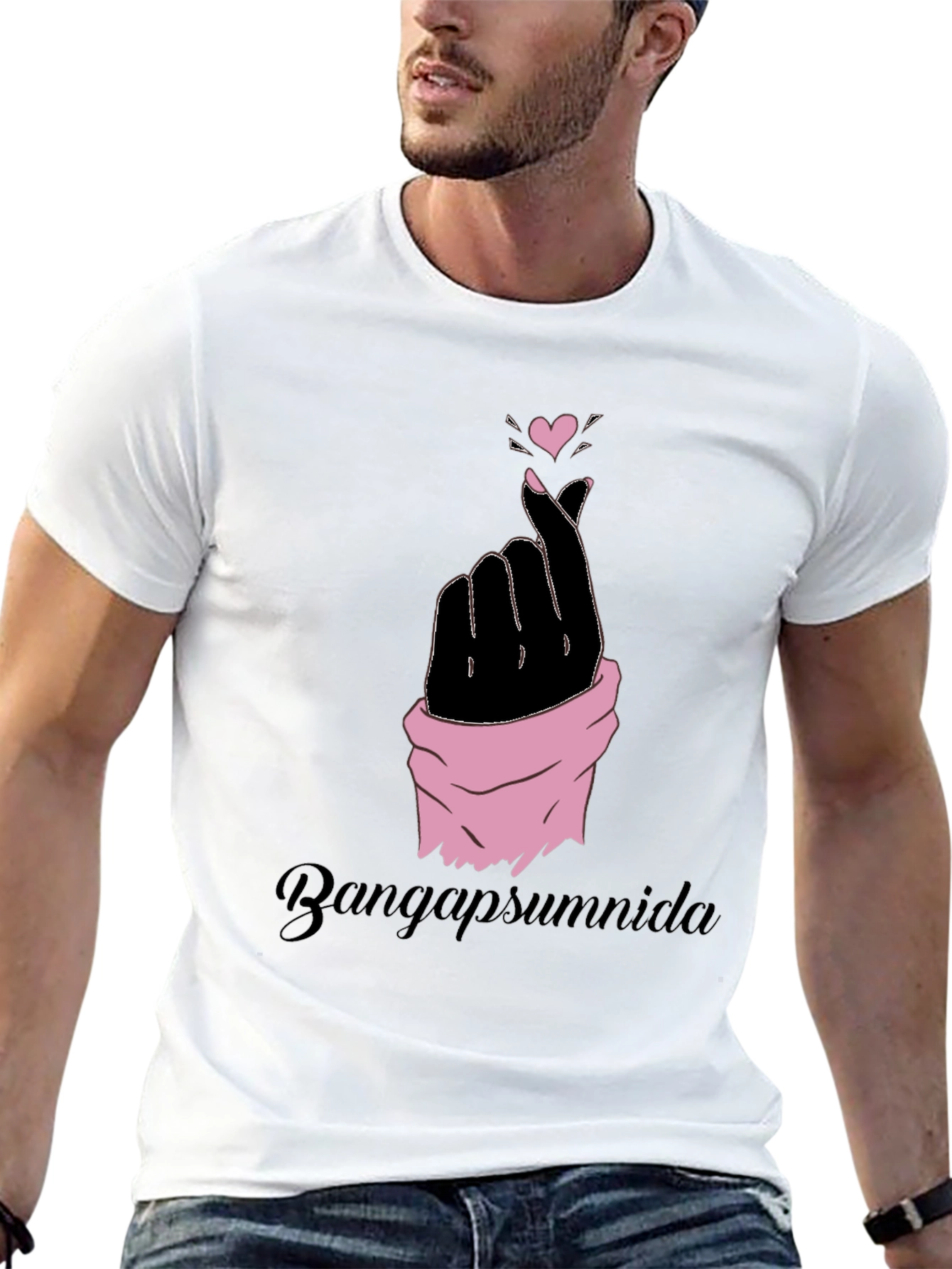 Finger Heart Gesture Graphic Tee - Black