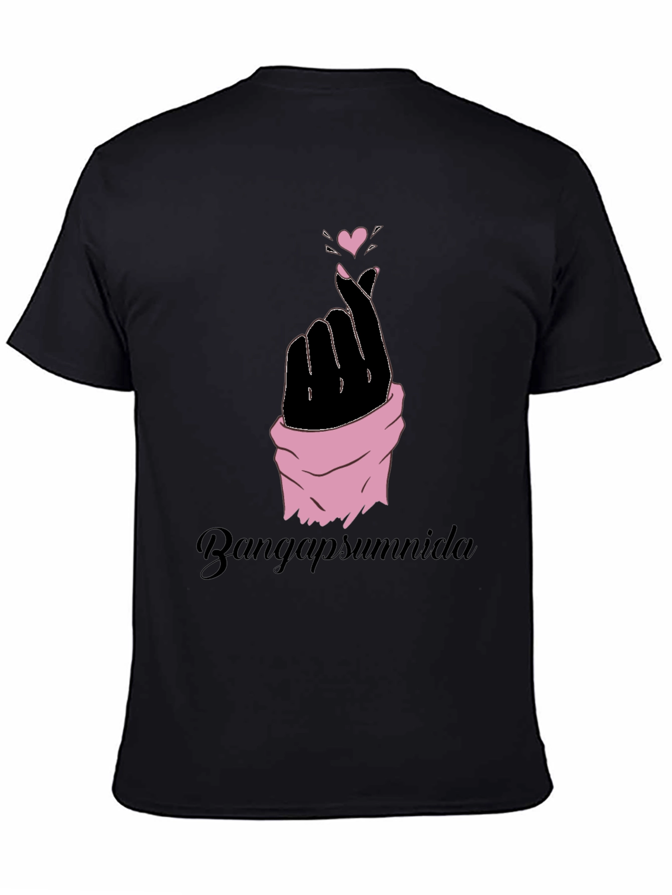 Finger Heart Gesture Graphic Tee - Black