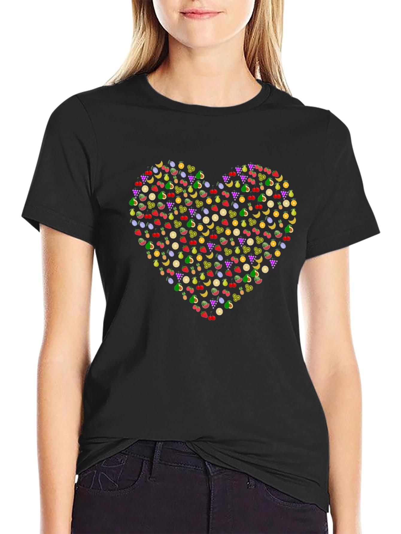 Fruit Heart Graphic Tee - Black Unisex T-Shirt