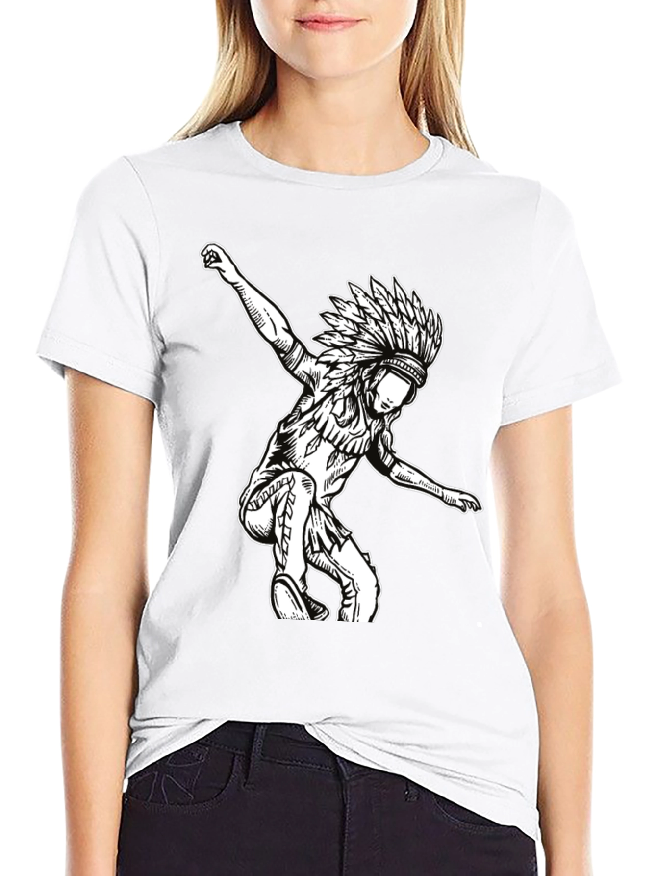 Black T-Shirt with Native American Headdress Design