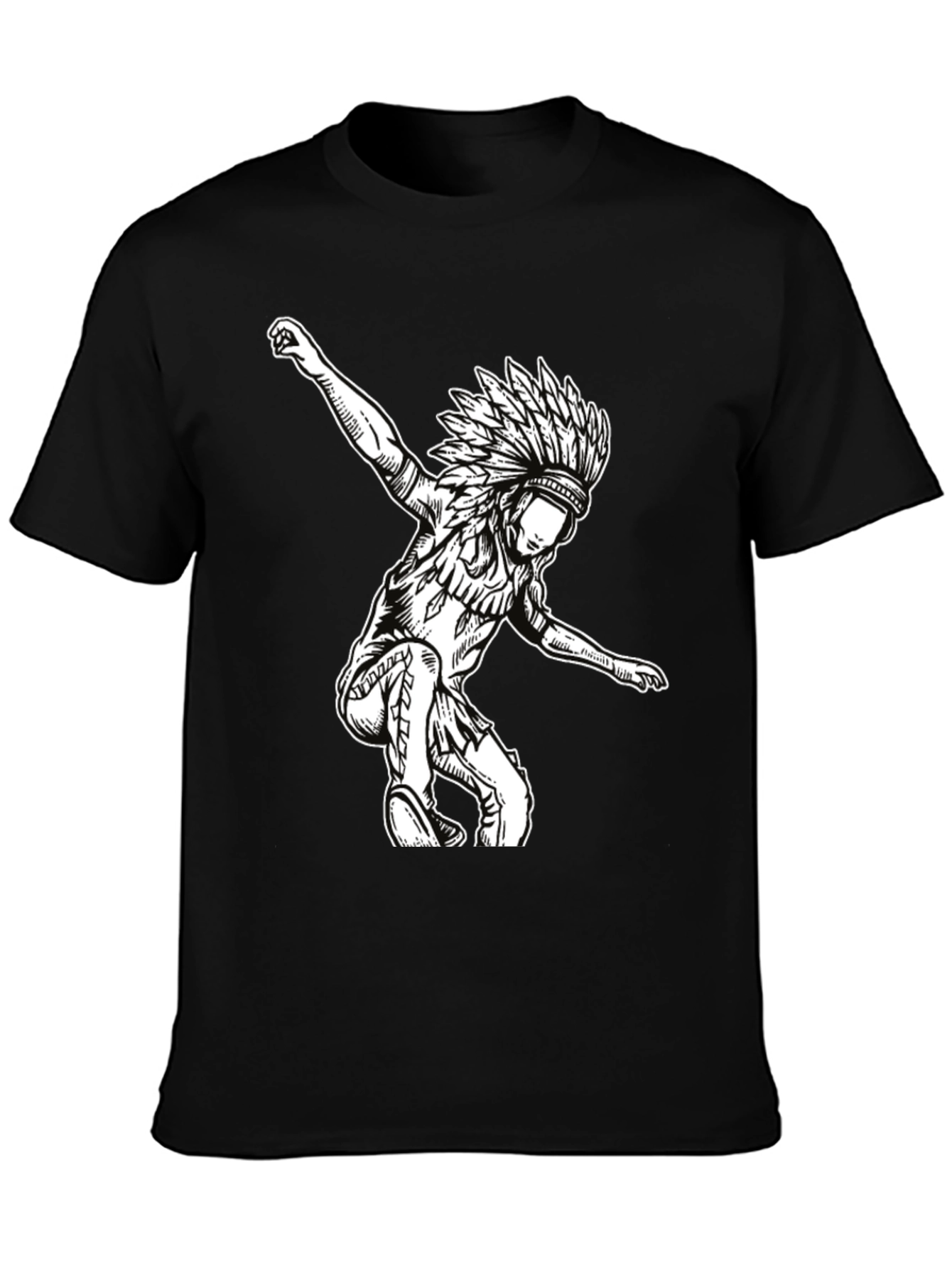 Black T-Shirt with Native American Headdress Design