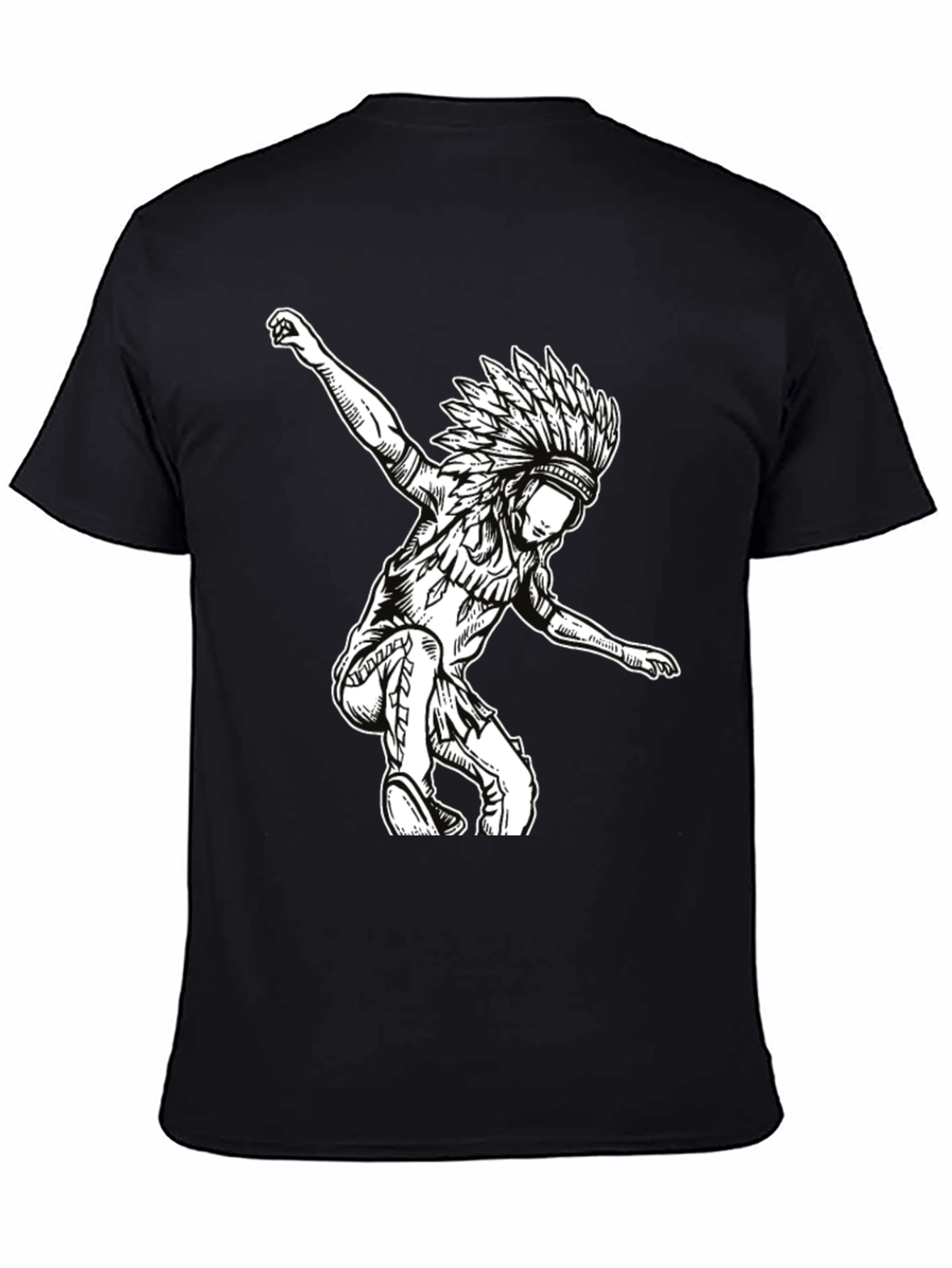 Black T-Shirt with Native American Headdress Design