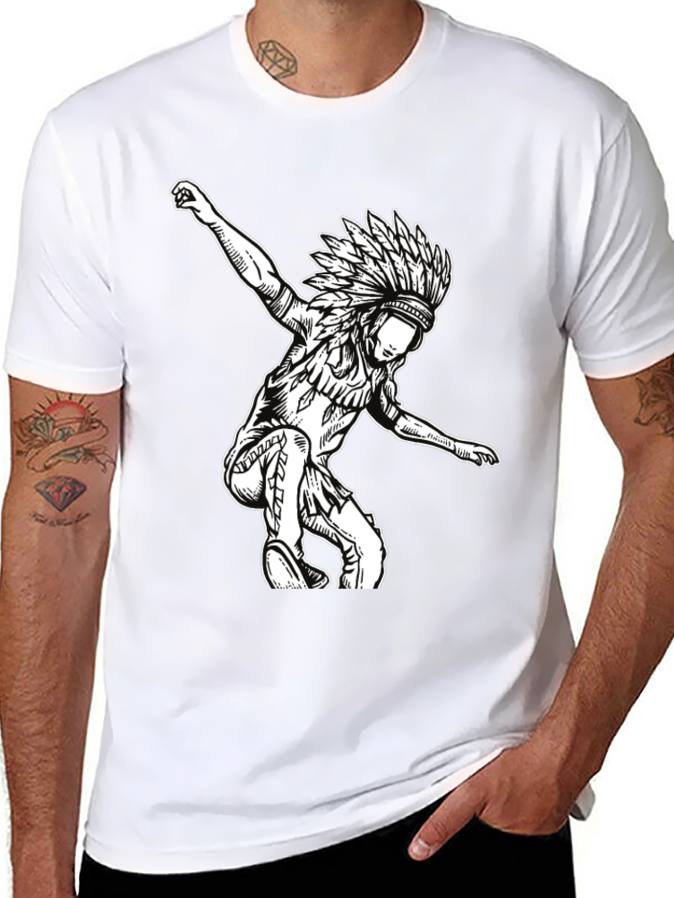 Black T-Shirt with Native American Headdress Design