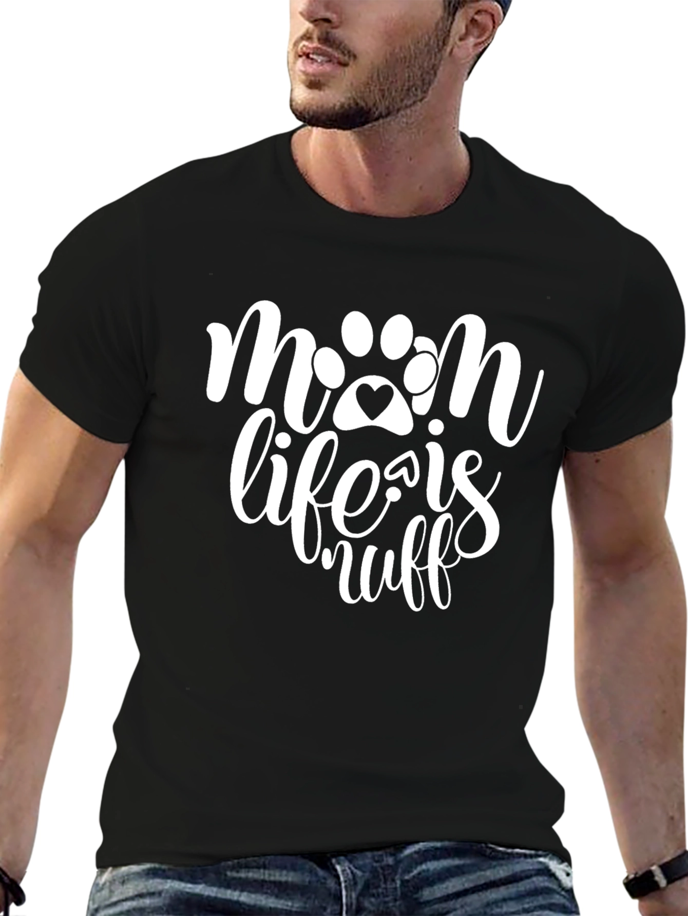 Paw Print Mom Life is Ruff Black T-Shirt