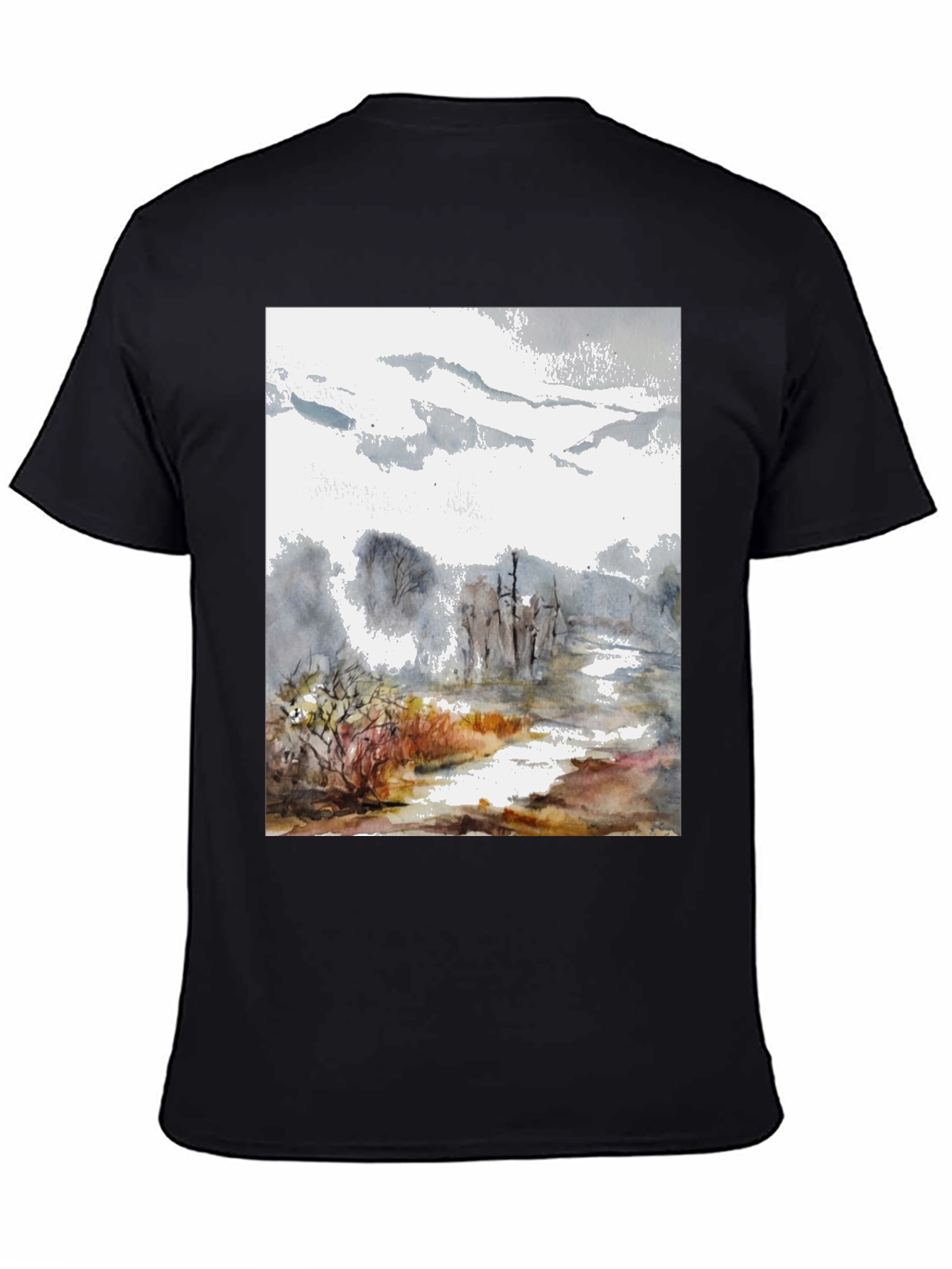 Abstract Landscape Print Tee - Black