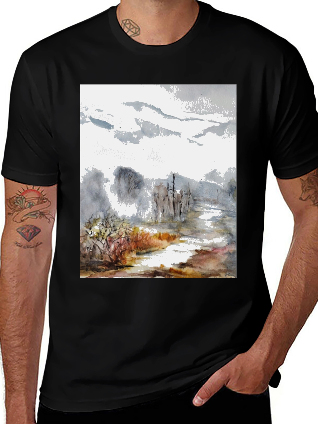 Abstract Landscape Print Tee - Black
