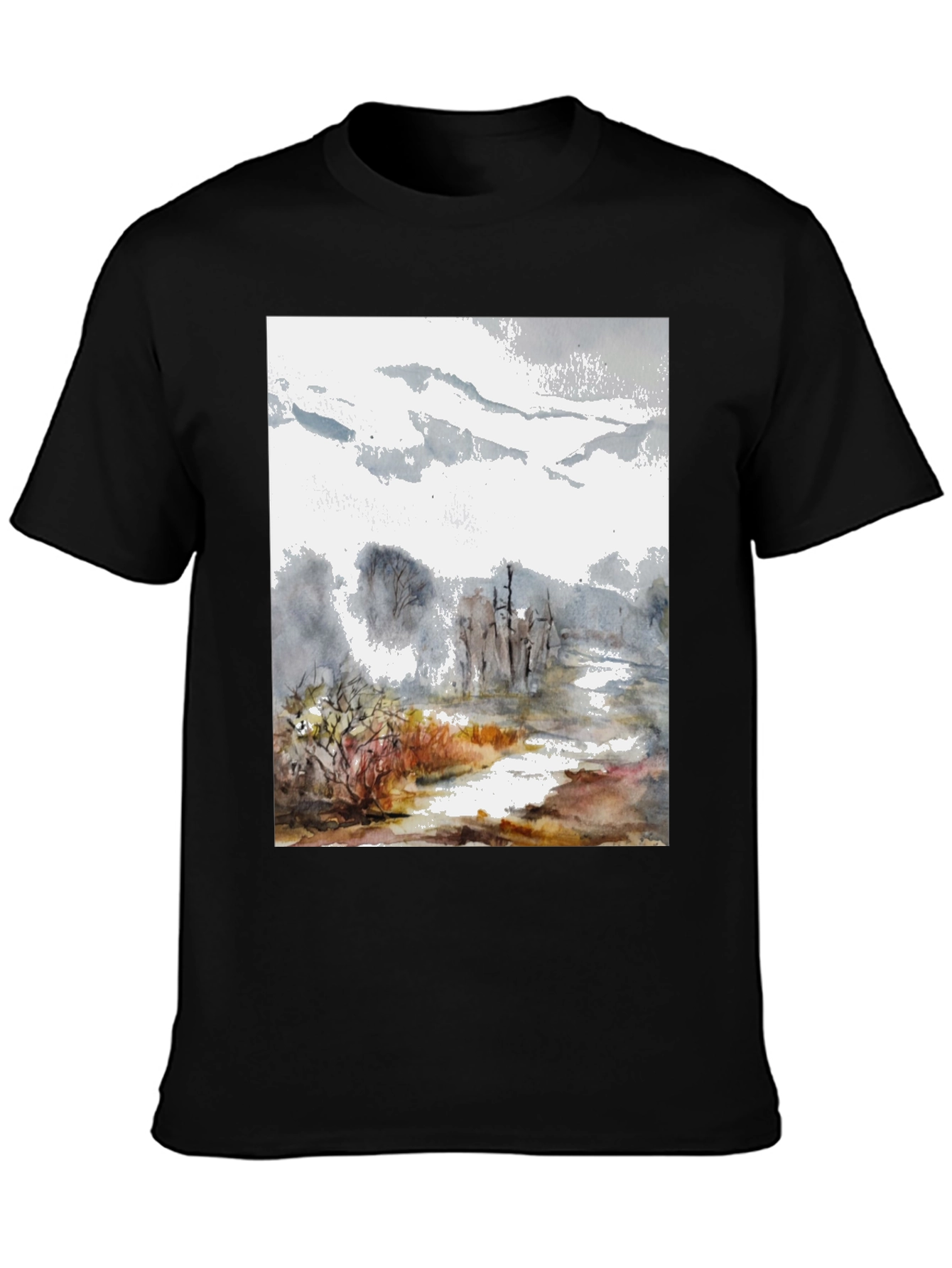 Abstract Landscape Print Tee - Black