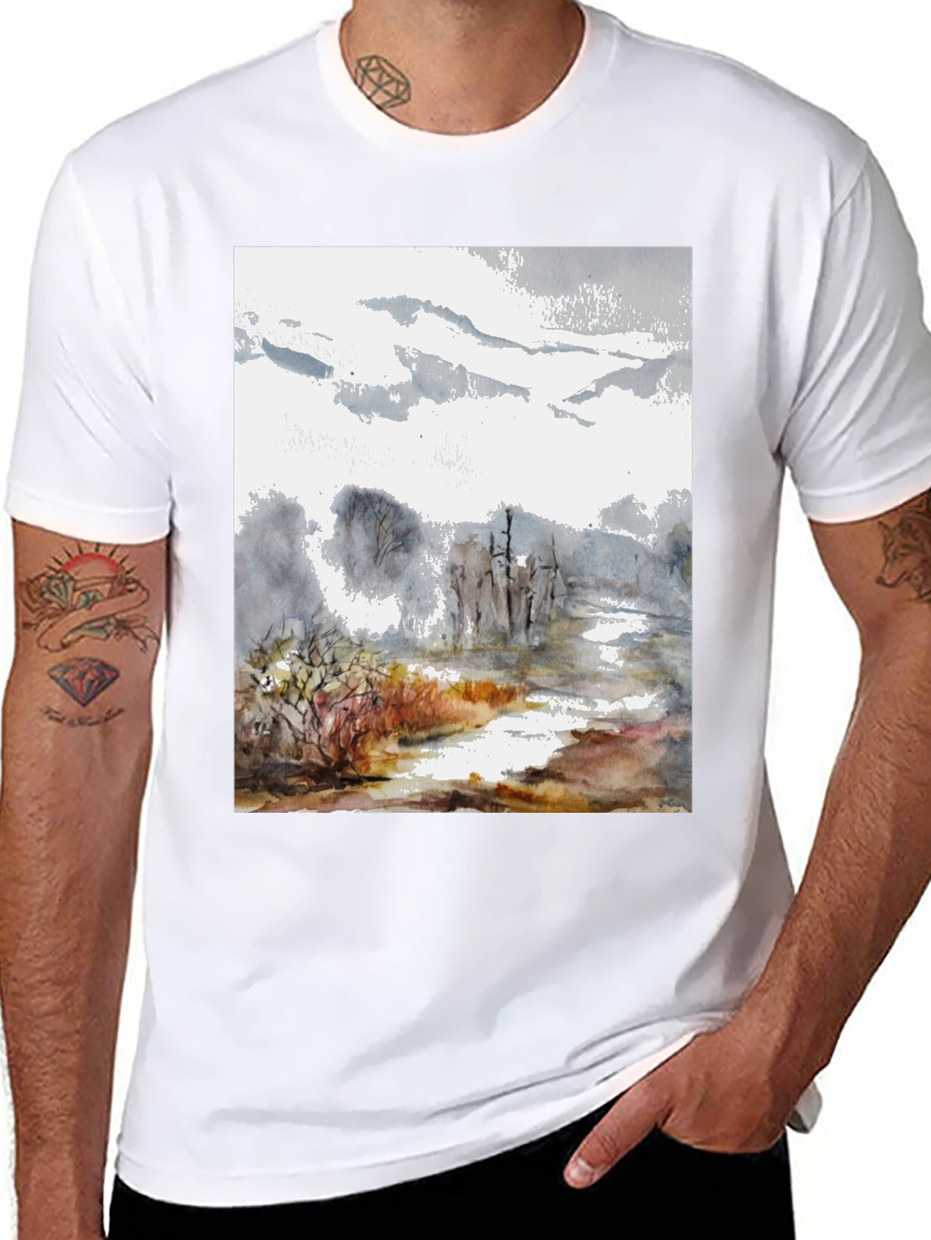 Abstract Landscape Print Tee - Black