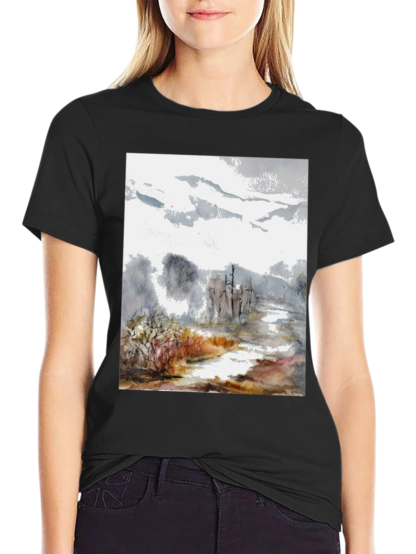 Abstract Landscape Print Tee - Black