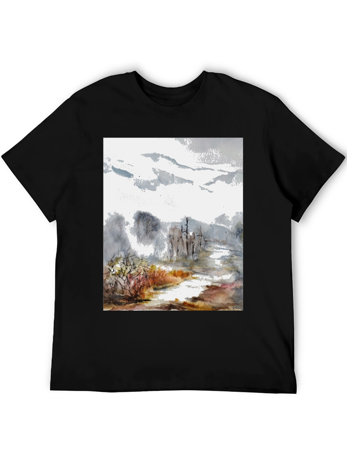 Abstract Landscape Print Tee - Black