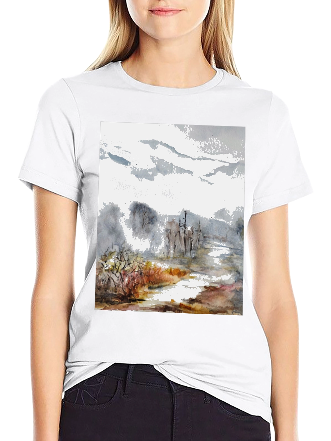 Abstract Landscape Print Tee - Black